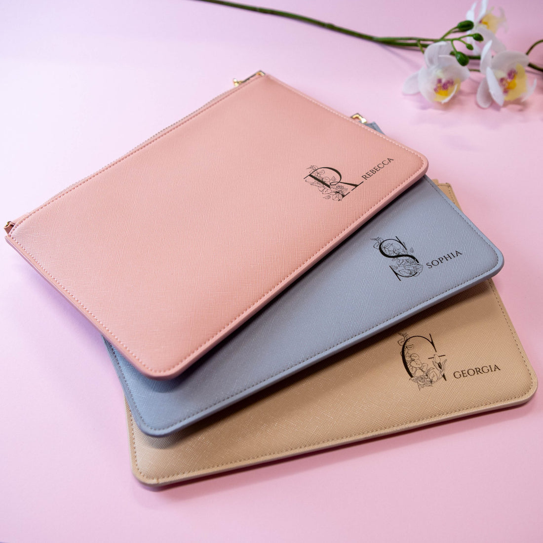 Personalised PU Leather Clutch Bag, Engraved Initial, Bridesmaid Gift - Personalised pouch - Younique Gifts Melbourne