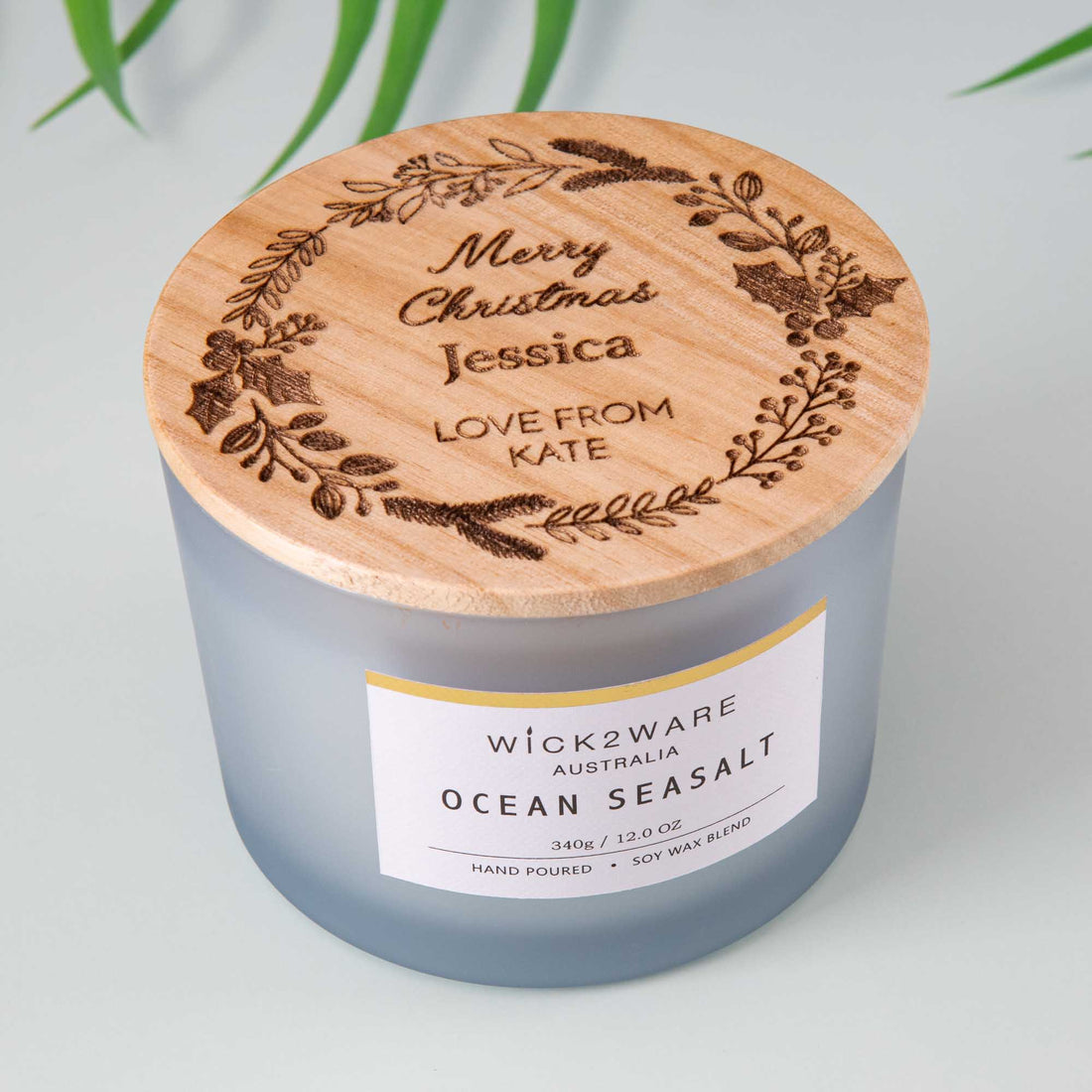 Personalised soy candle with wooden lid Custom Christmas and new year gift - Personalised Candle - Younique Gifts Melbourne