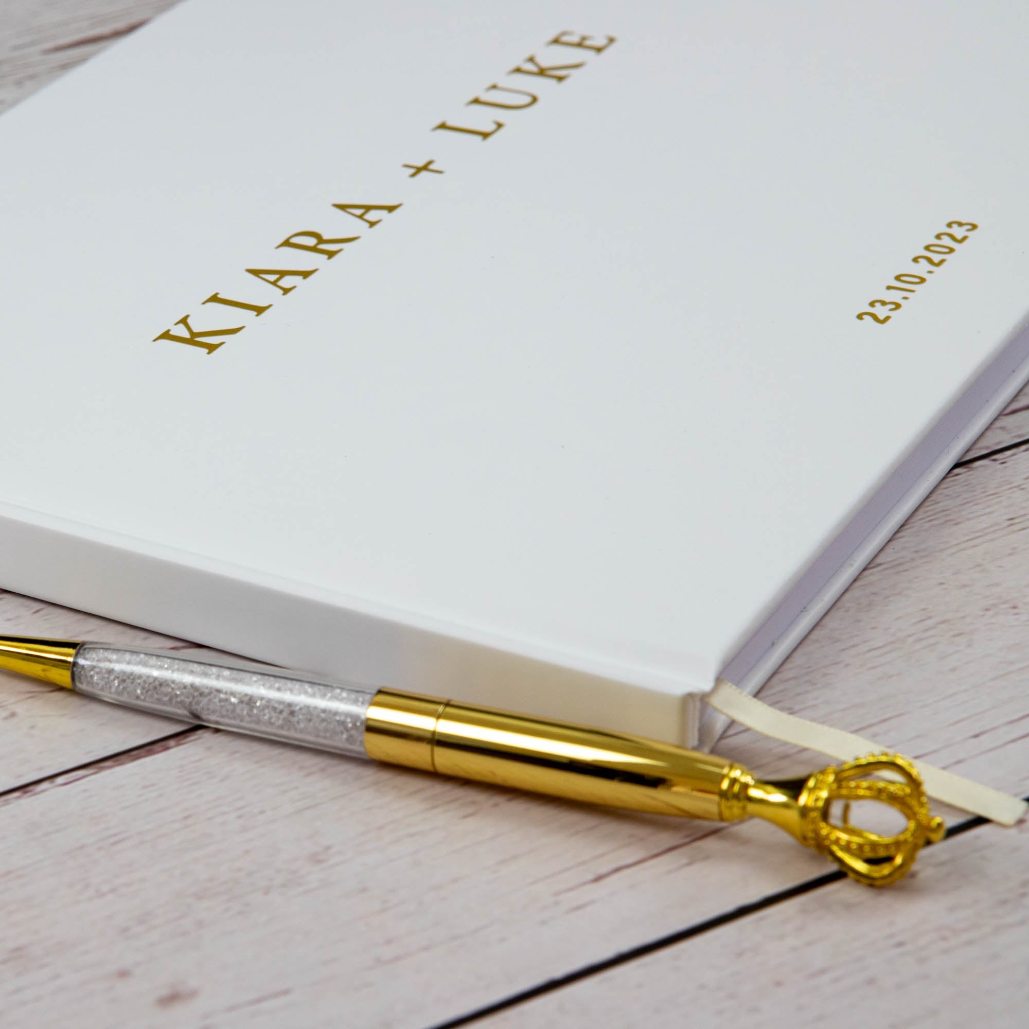 Personalised Wedding Guest Book, Gold Texts in White Hard Cover - Personalised Guest book - Younique Gifts Melbourne