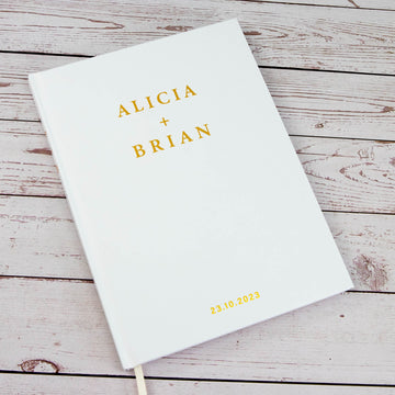 Personalised Wedding Guest Book, Gold Texts Portrait - Personalised Guest book - Younique Gifts Melbourne