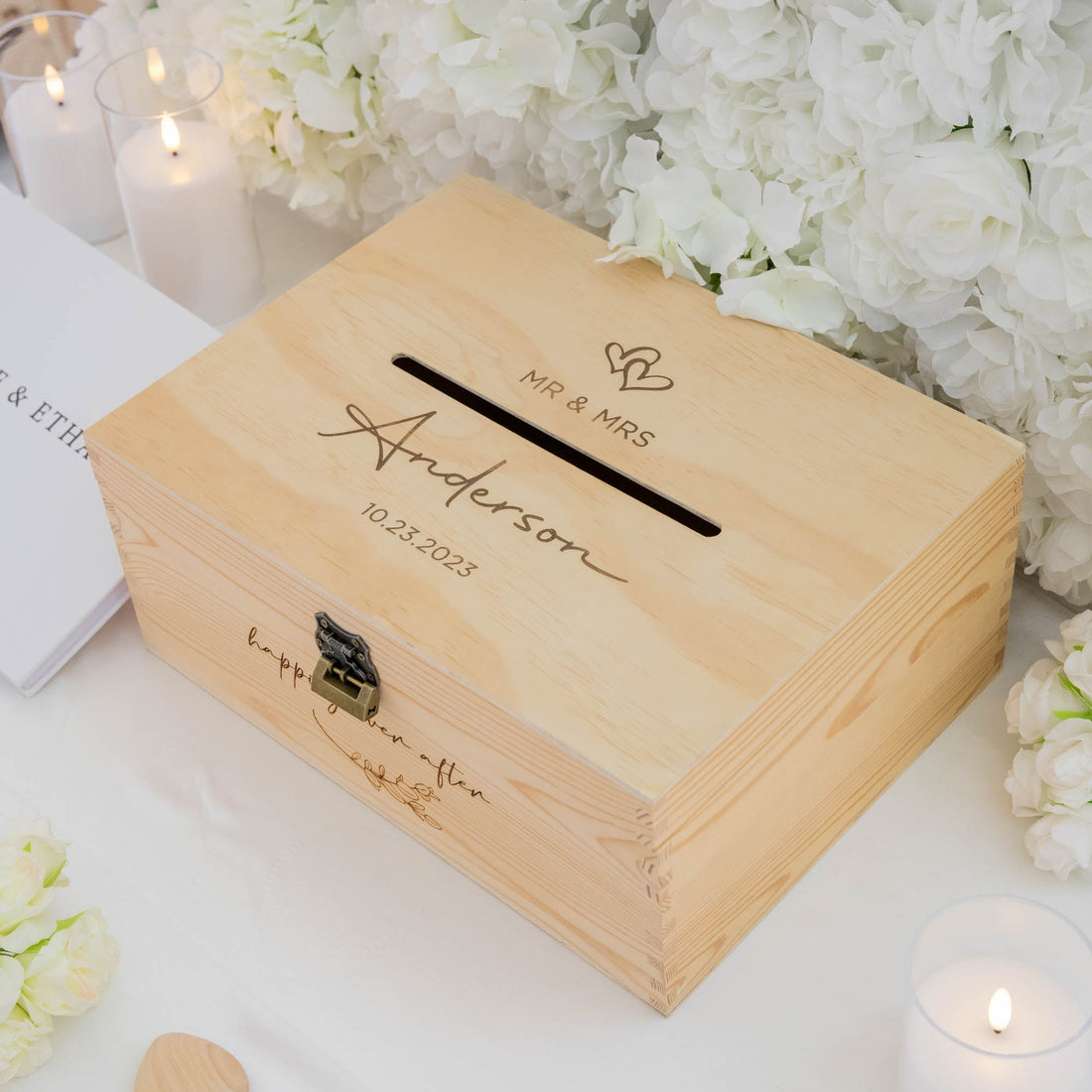 Personalised Wooden Wishing Well Box | Double Hearts - Younique Gifts
