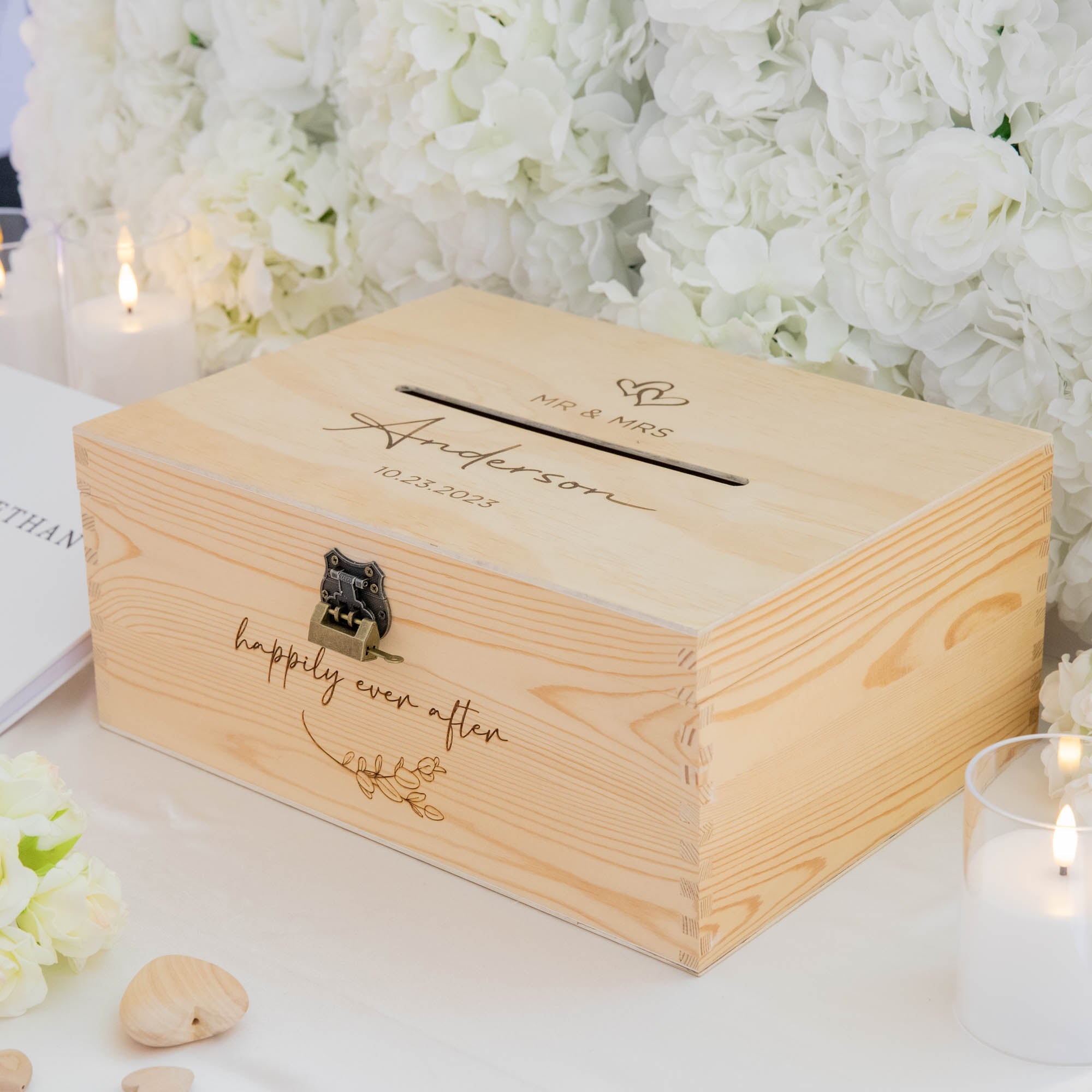 Personalised Wooden Wishing Well Box | Double Hearts - Younique Gifts