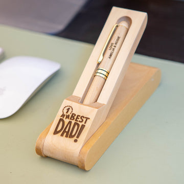 Personalized Maple Wood Pen with Stand – Engraved Father's Day Gift