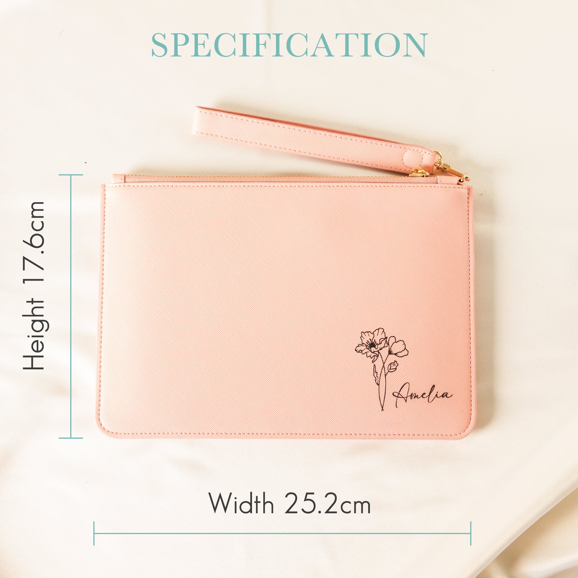 Personalised Clutch Bag with Engraved Birth Flower