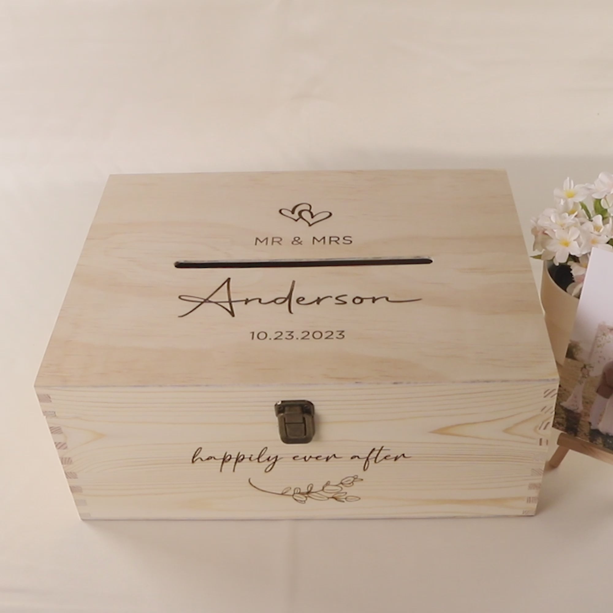 Personalised Wooden Wishing Well Box | Double Hearts