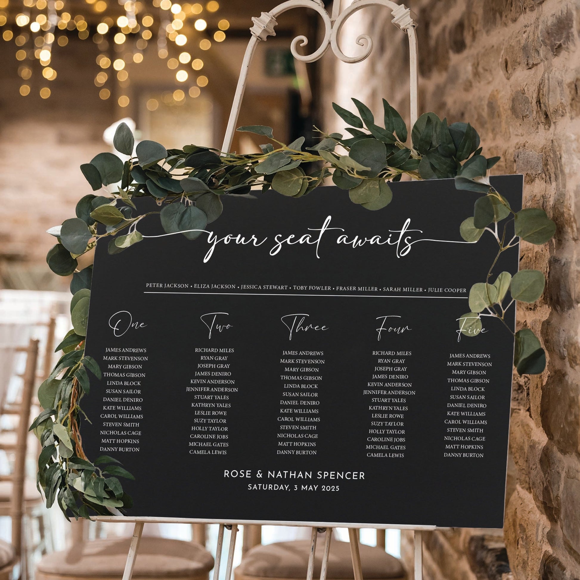 Printed Wedding Seating Chart | Black Landscape - Younique Gifts