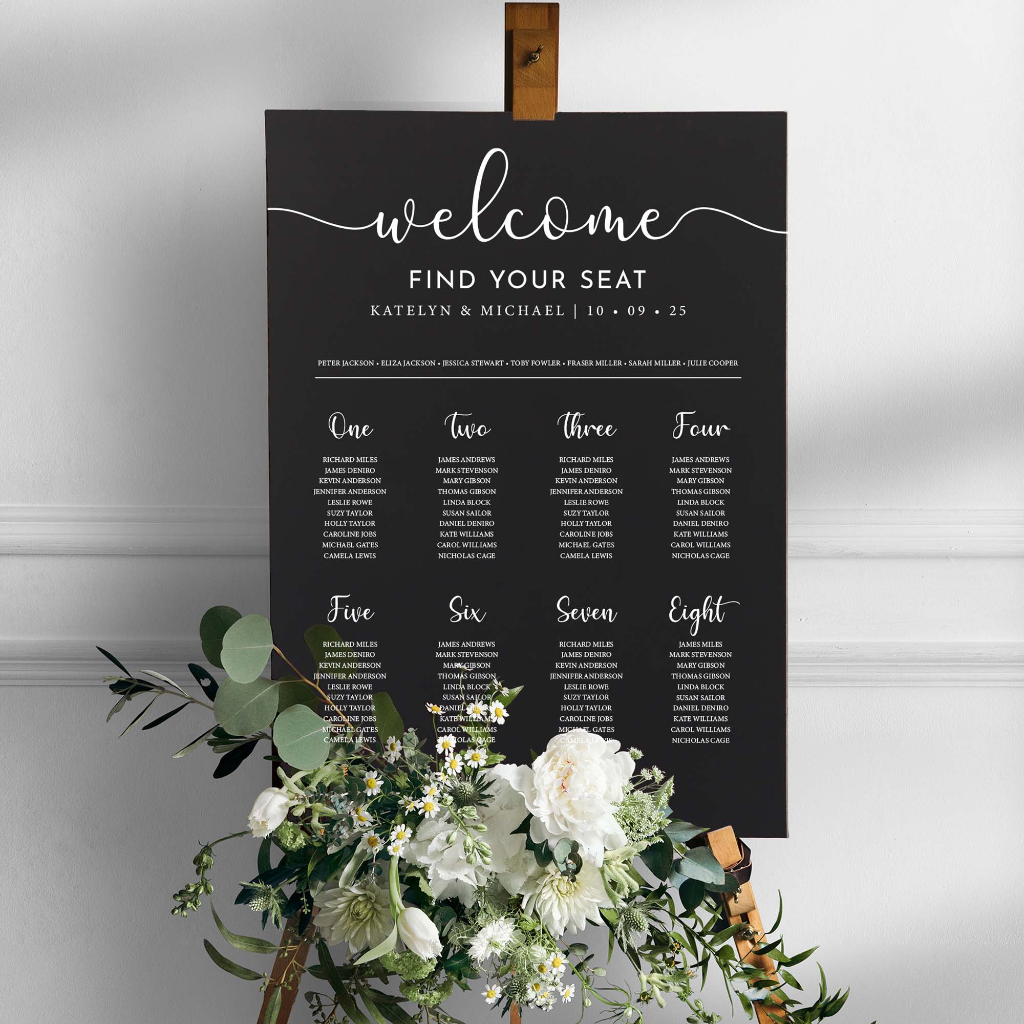 Printed Wedding Seating Chart | Black Portrait - Younique Gifts