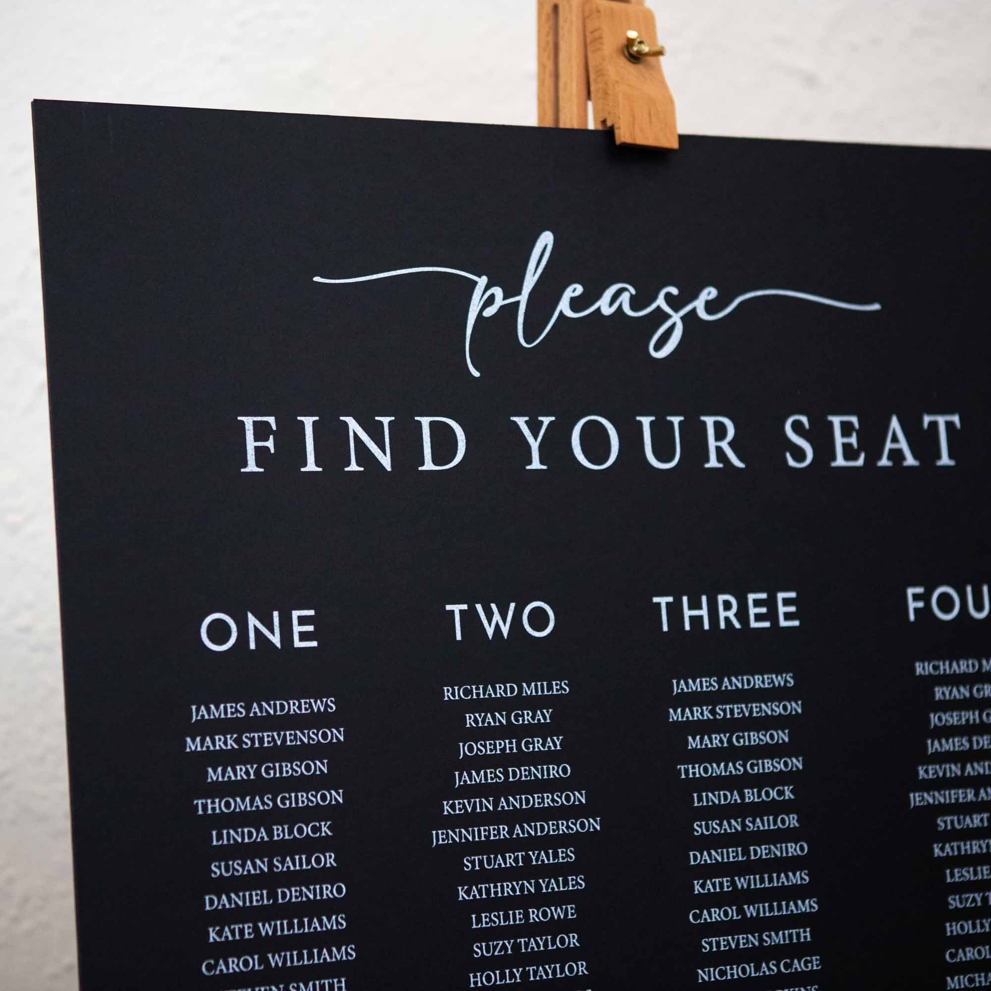 Printed Wedding Seating Chart | Black Portrait - Younique Gifts