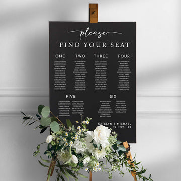 Printed Wedding Seating Chart | Black Portrait - Younique Gifts