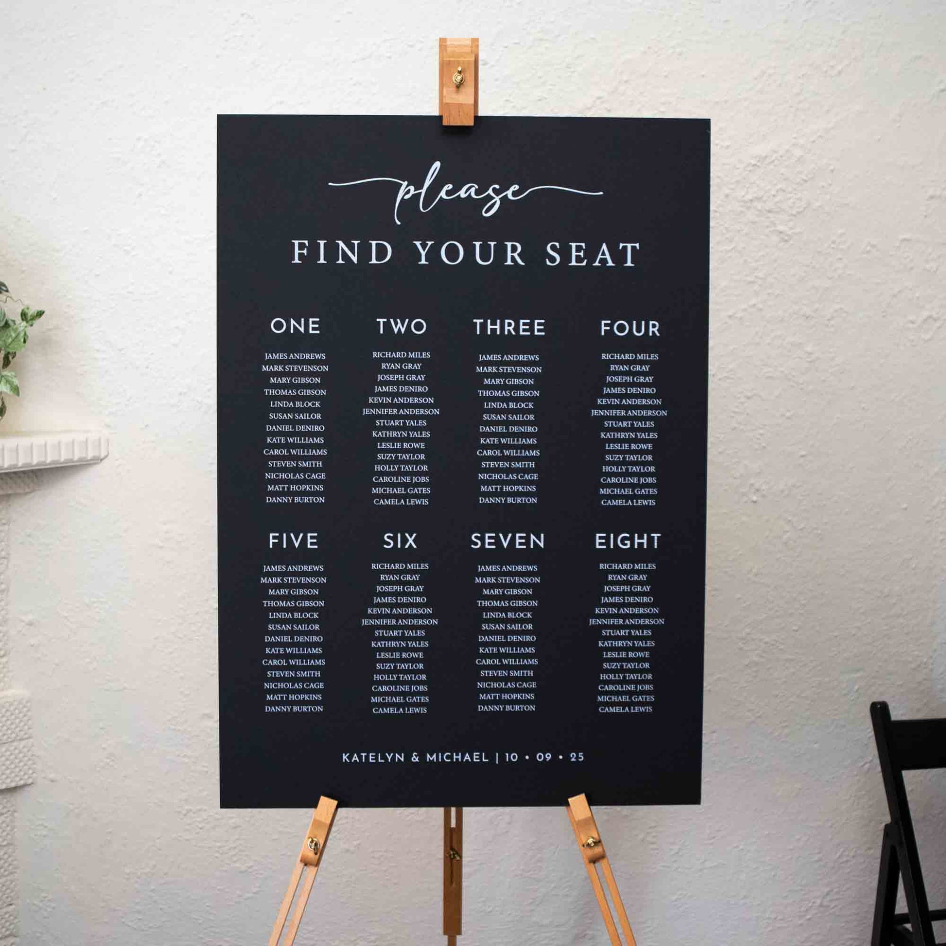 Printed Wedding Seating Chart | Black Portrait - Younique Gifts