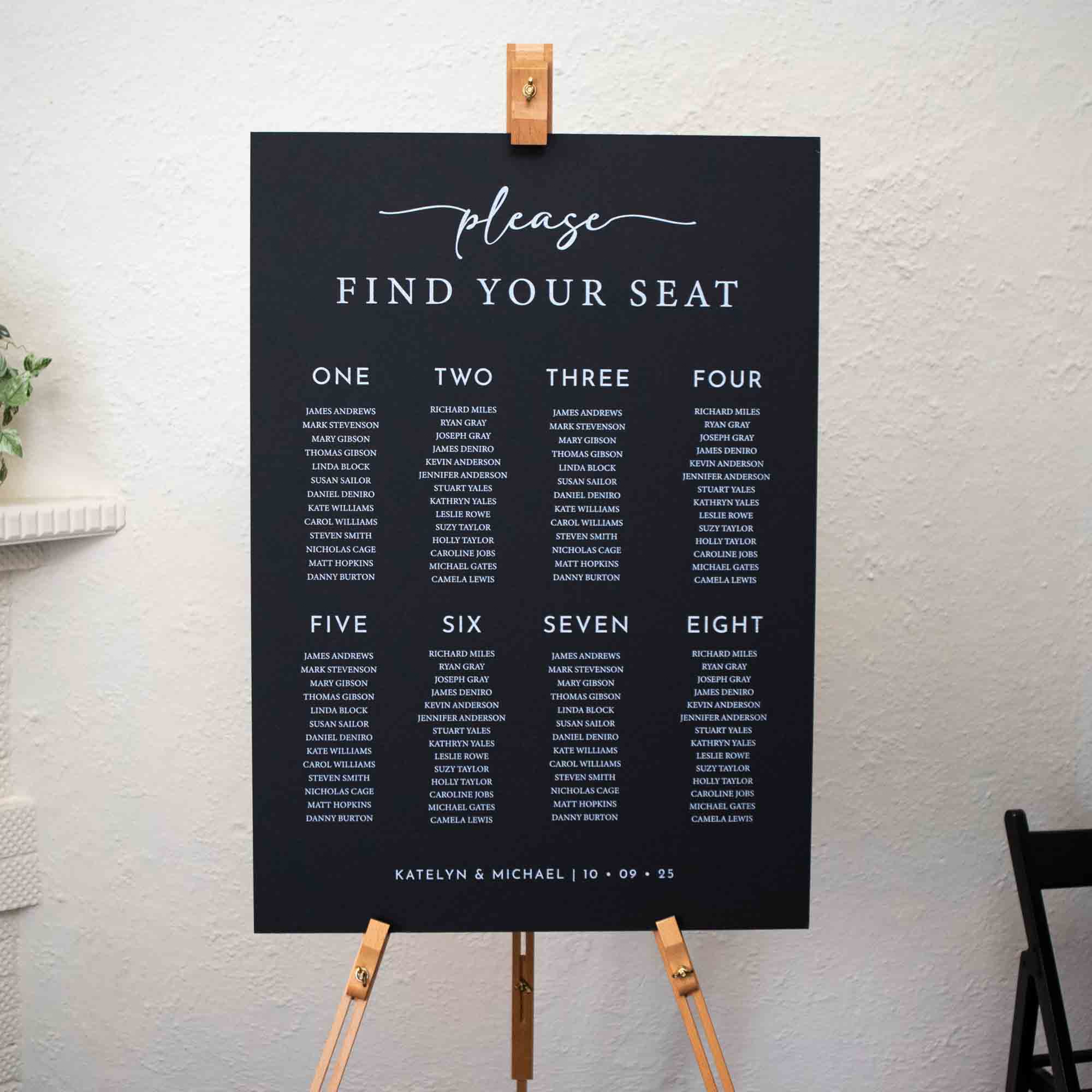Printed Wedding Seating Chart | Black Portrait - Younique Gifts