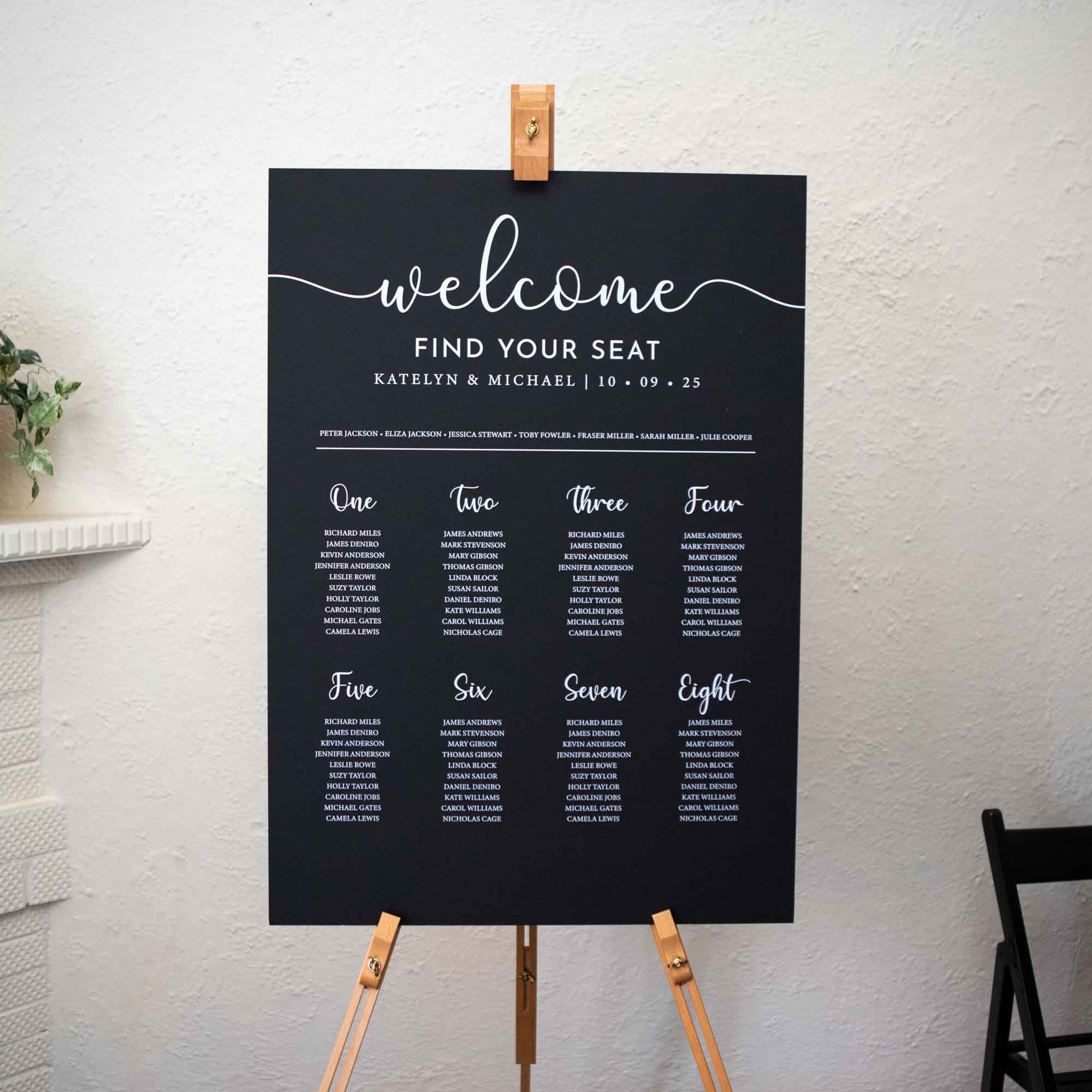 Printed Wedding Seating Chart | Black Portrait - Younique Gifts