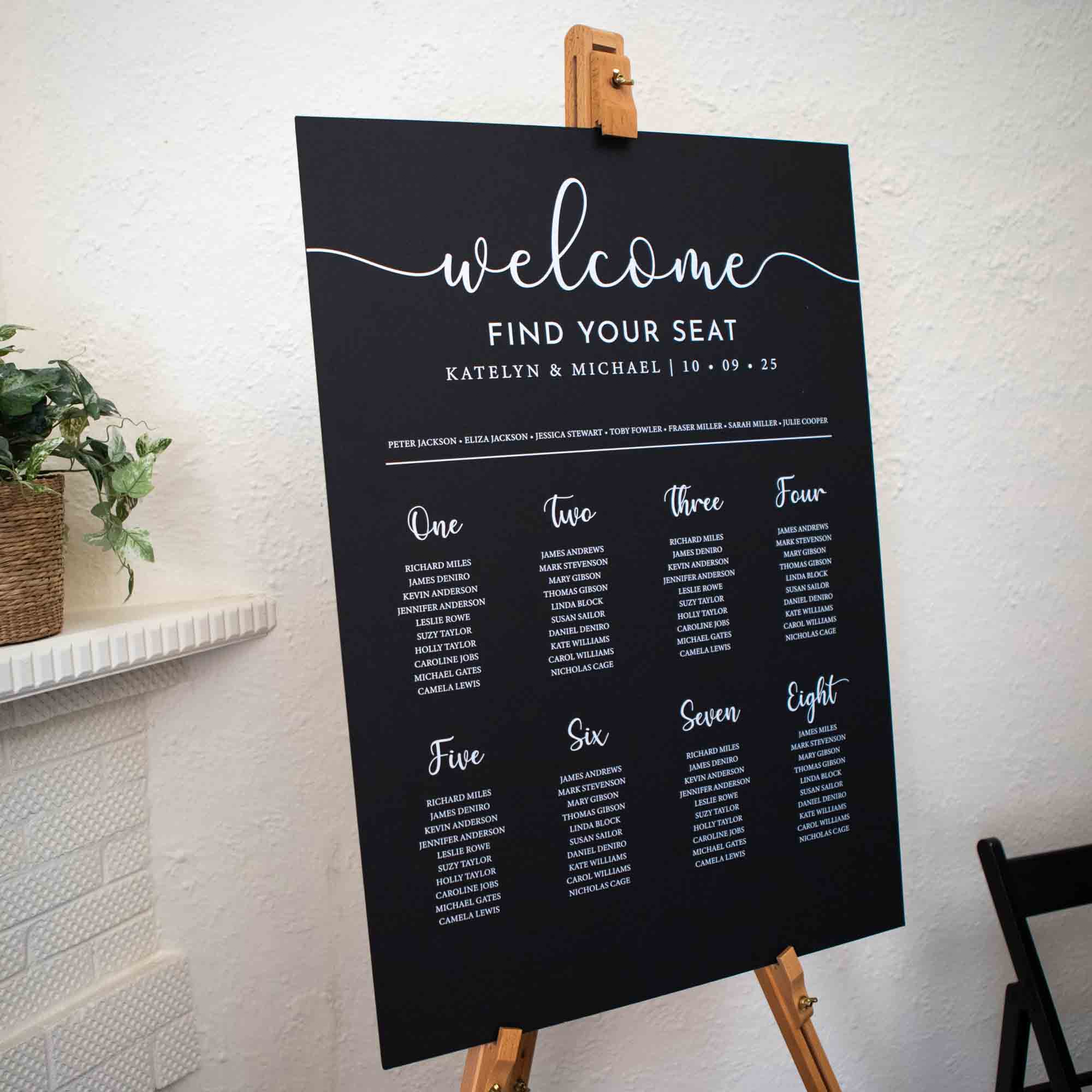 Printed Wedding Seating Chart | Black Portrait - Younique Gifts