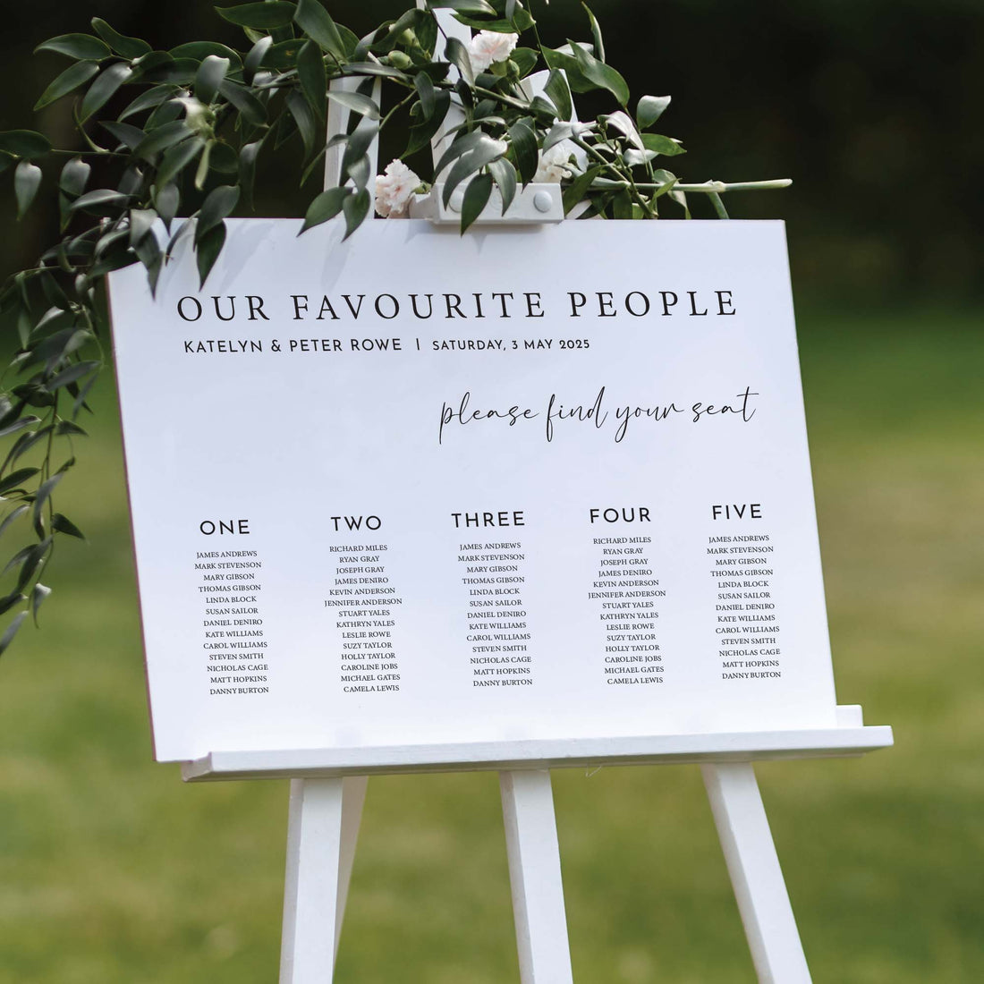 Printed Wedding Seating Chart | White Landscape - Younique Gifts