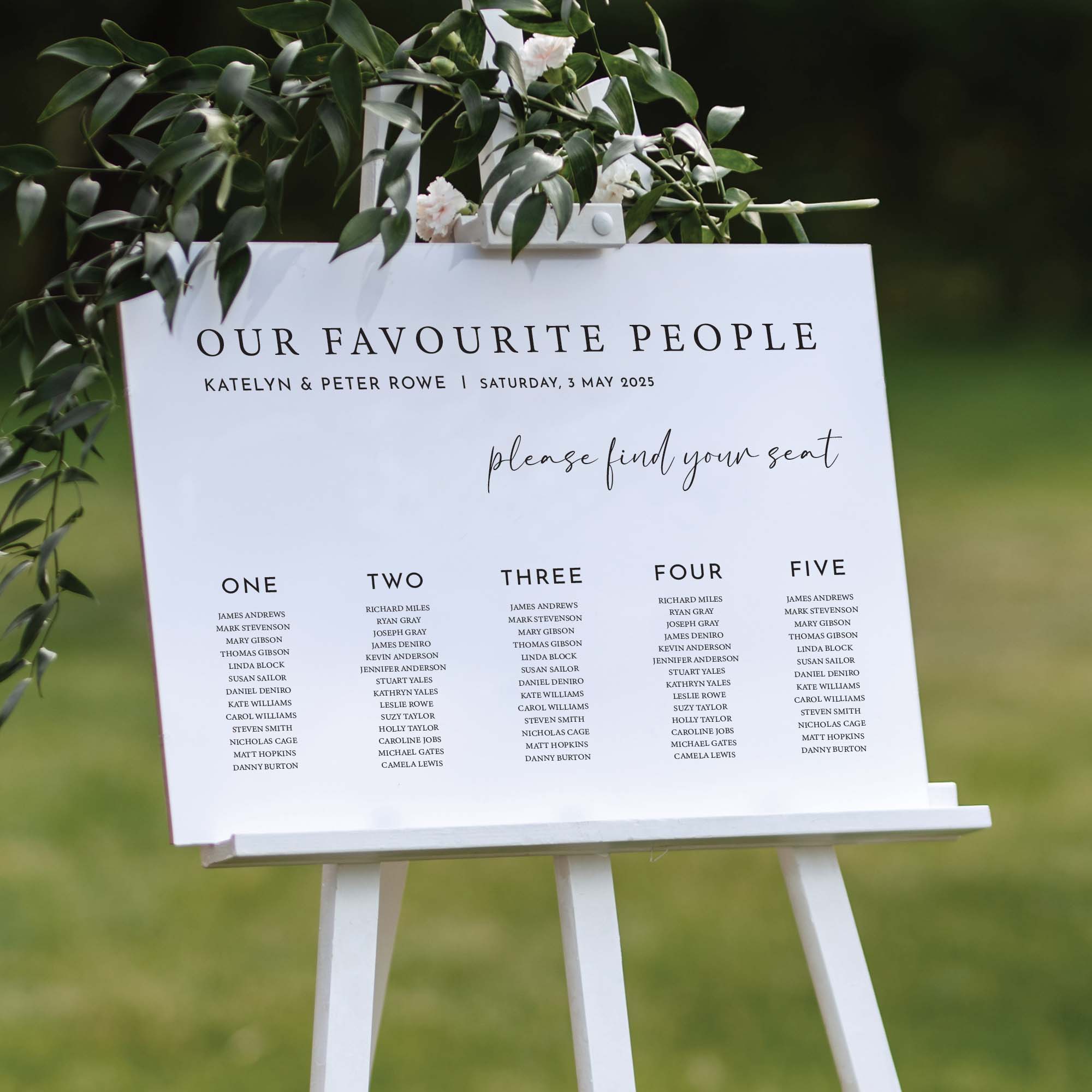 Printed Wedding Seating Chart | White Landscape - Younique Gifts