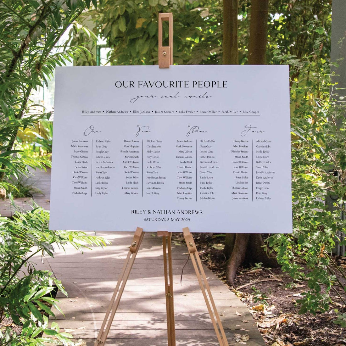 Printed Wedding Seating Chart | White Landscape - Younique Gifts