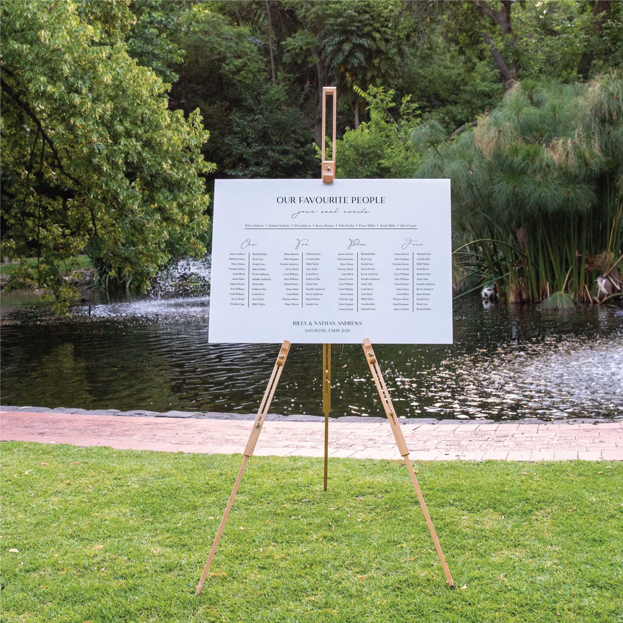 Printed Wedding Seating Chart | White Landscape - Younique Gifts