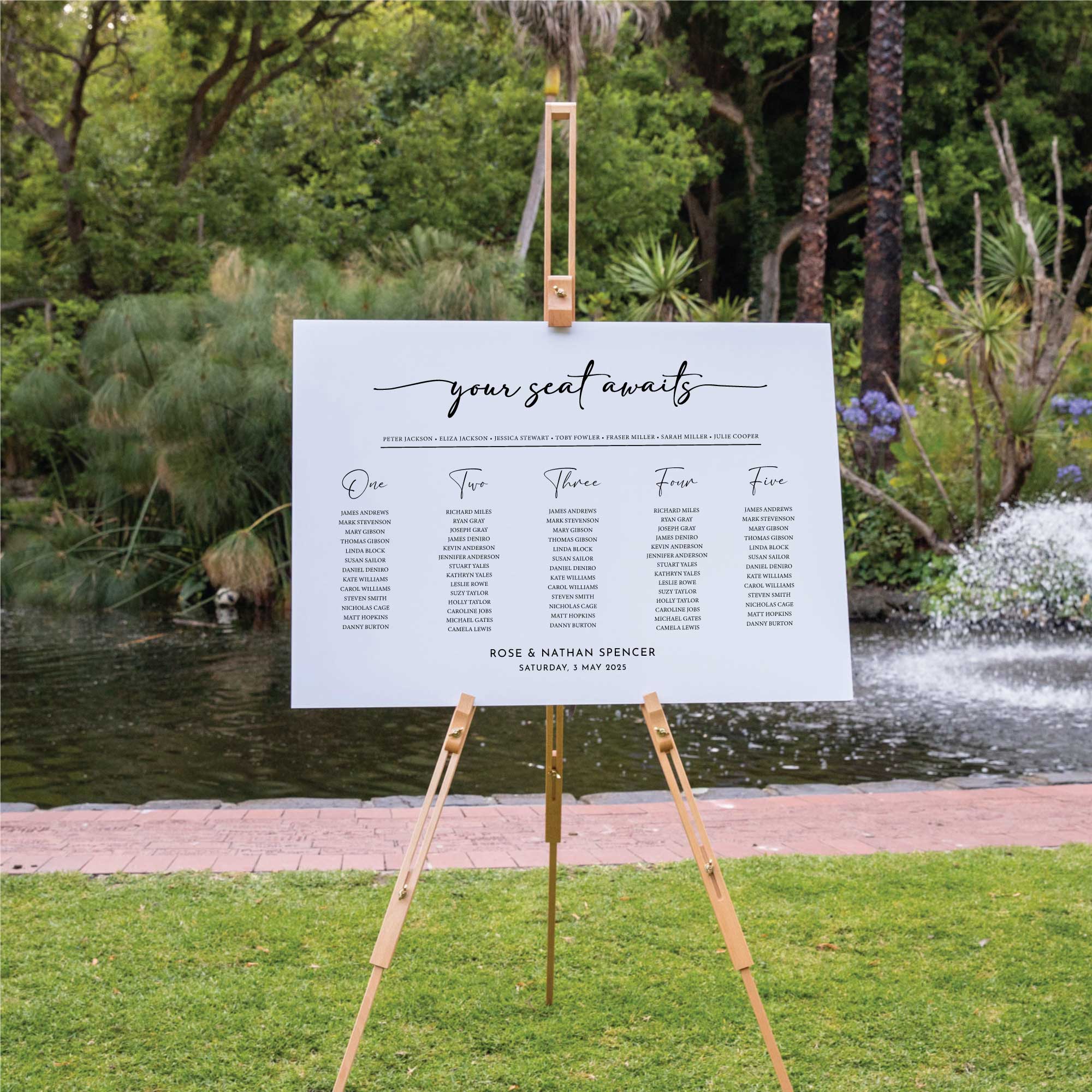 Printed Wedding Seating Chart | White Landscape - Younique Gifts