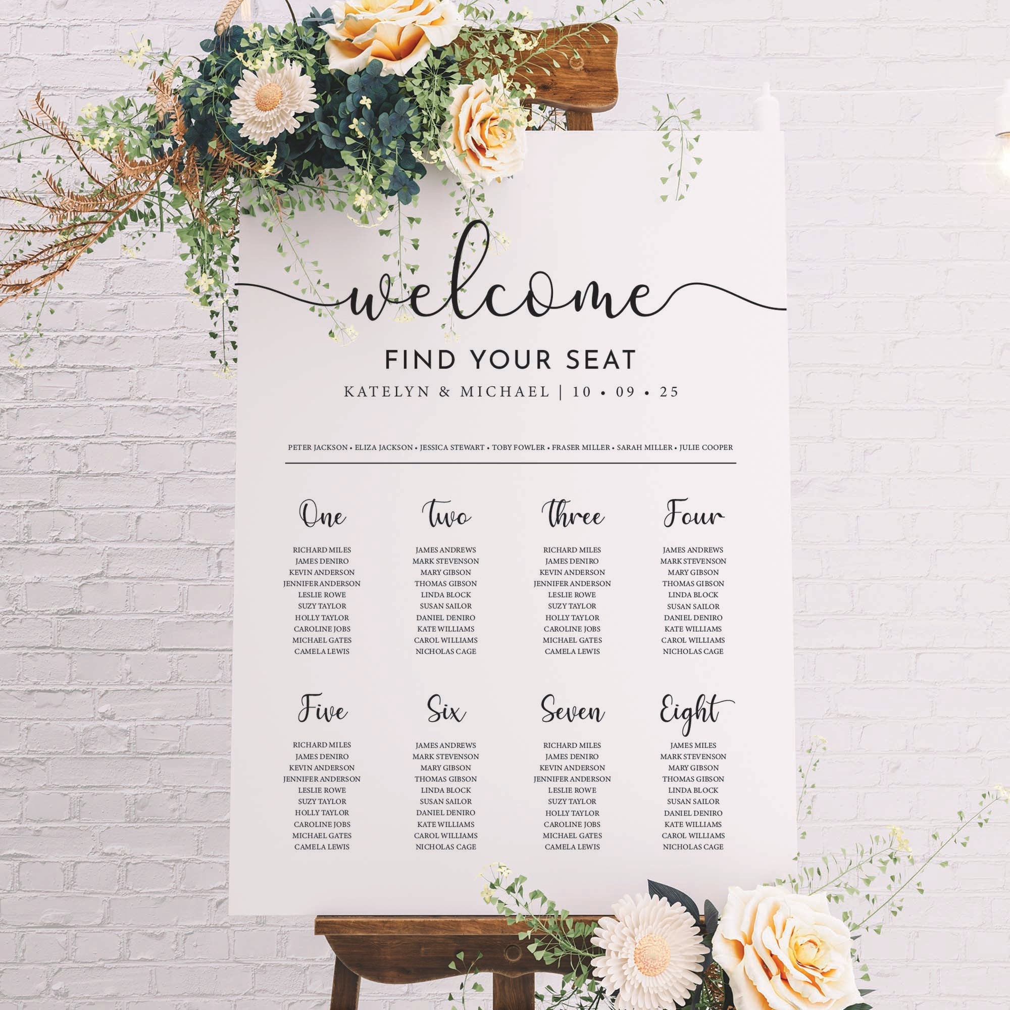 Printed Wedding Seating Chart | White Portrait - Younique Gifts