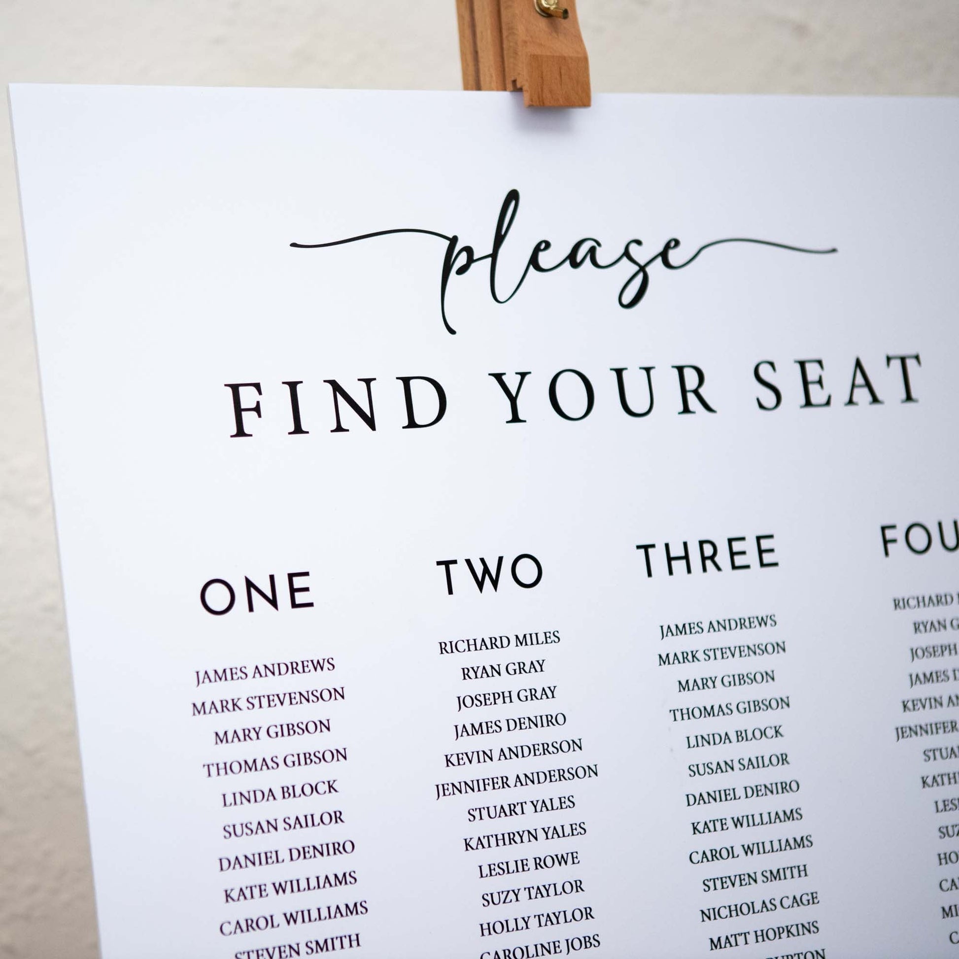 Printed Wedding Seating Chart | White Portrait - Personalised welcome sign - Younique Gifts Melbourne