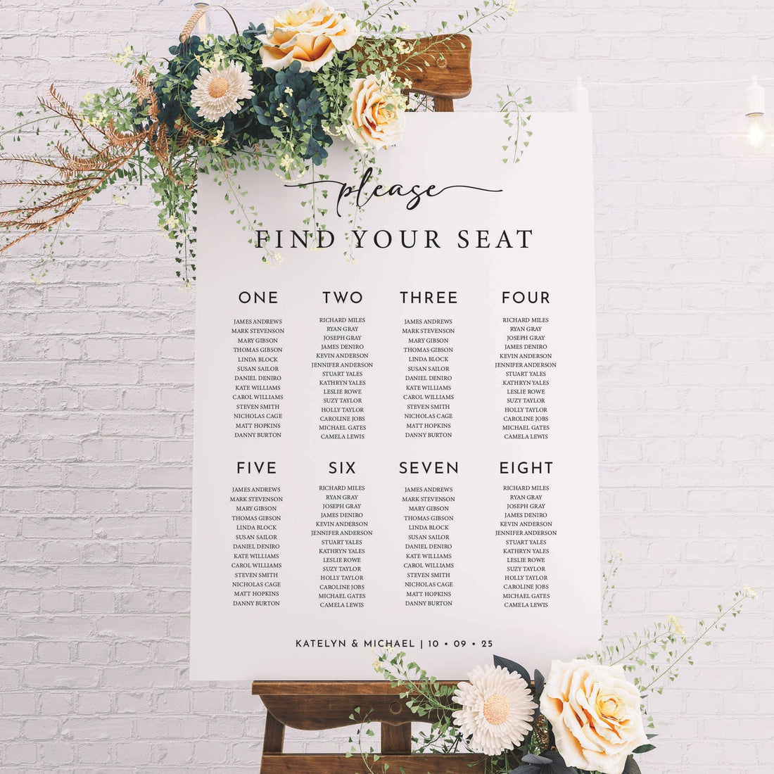 Printed Wedding Seating Chart | White Portrait - Younique Gifts