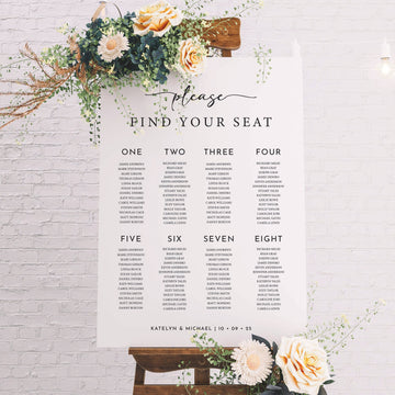 Printed Wedding Seating Chart | White Portrait - Personalised welcome sign - Younique Gifts Melbourne