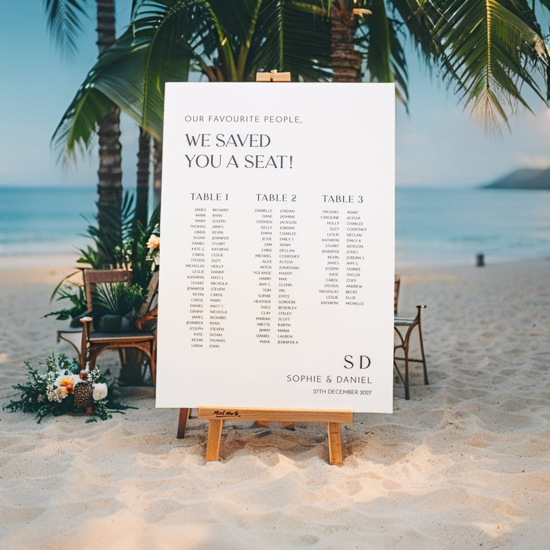 Printed Wedding Seating Chart | White Portrait - Younique Gifts