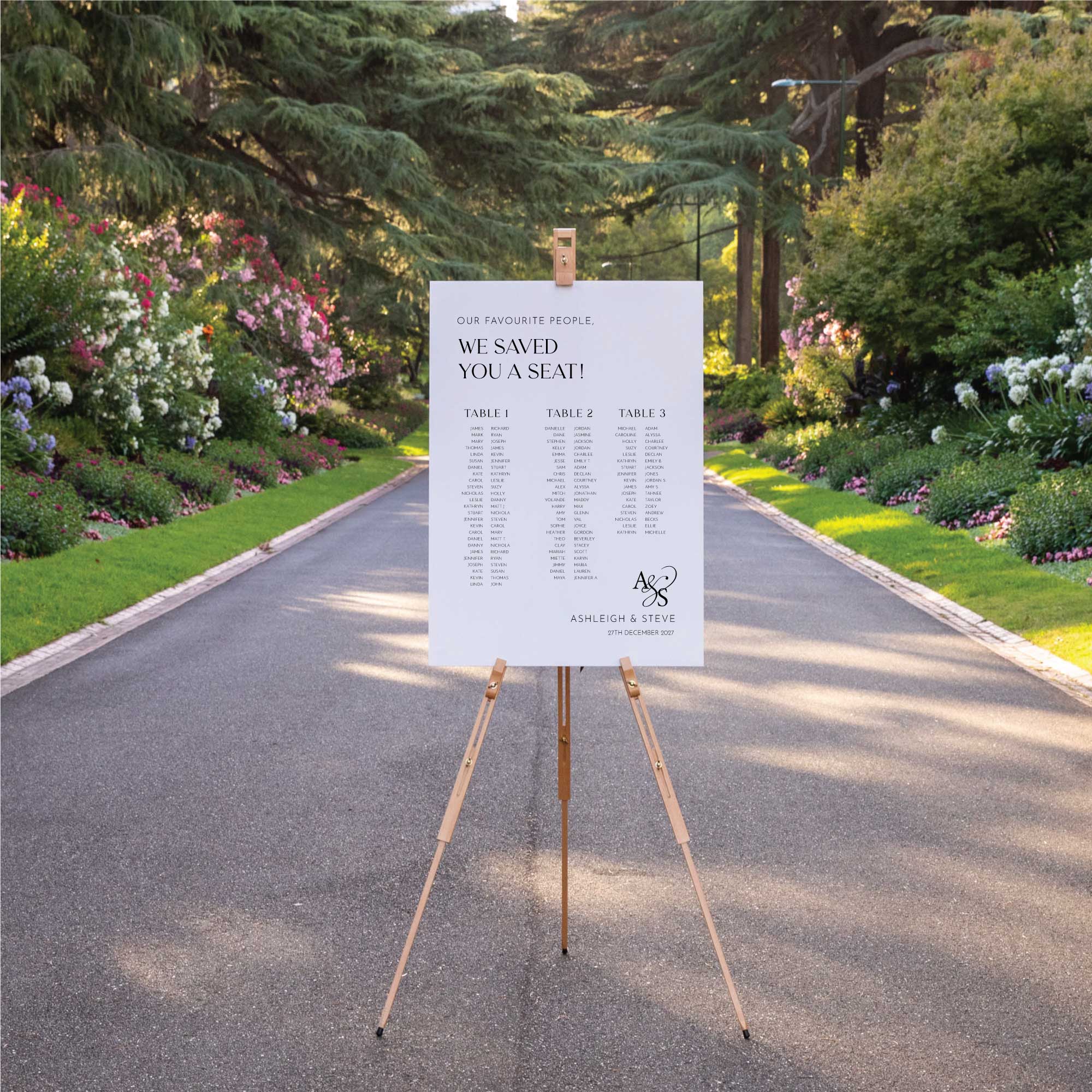 Printed Wedding Seating Chart | White Portrait - Younique Gifts