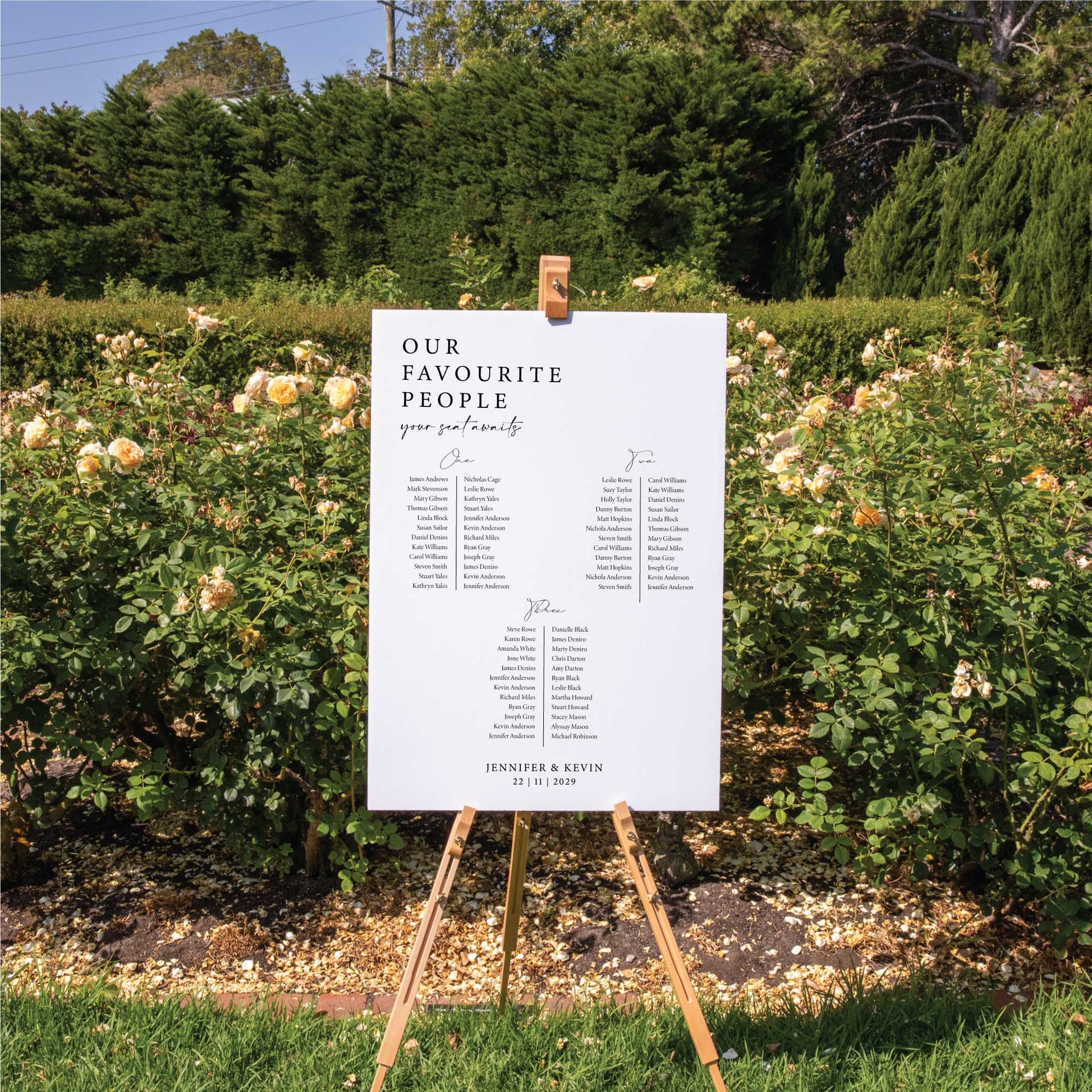 Printed Wedding Seating Chart | White Portrait - Personalised welcome sign - Younique Gifts Melbourne