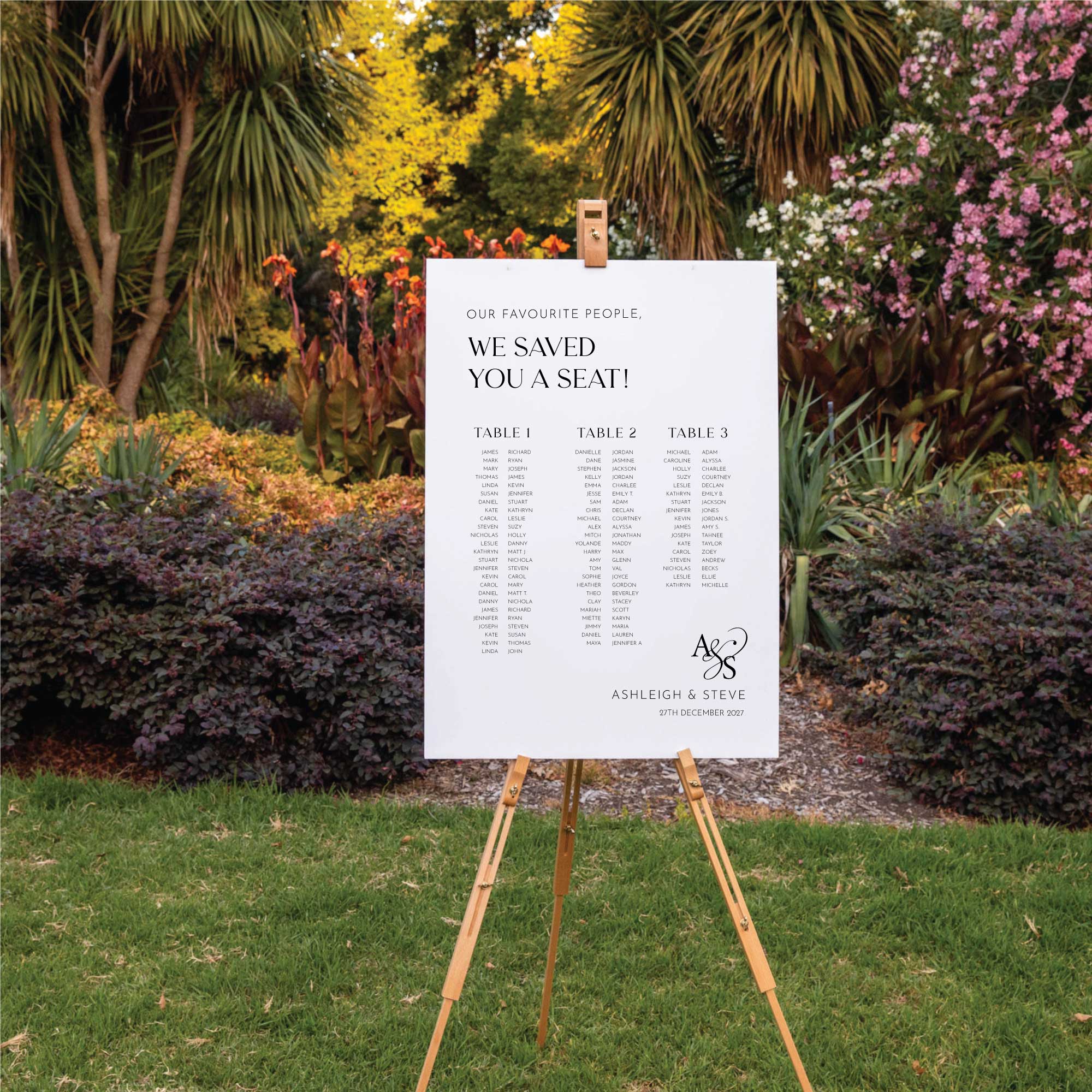 Printed Wedding Seating Chart | White Portrait - Younique Gifts