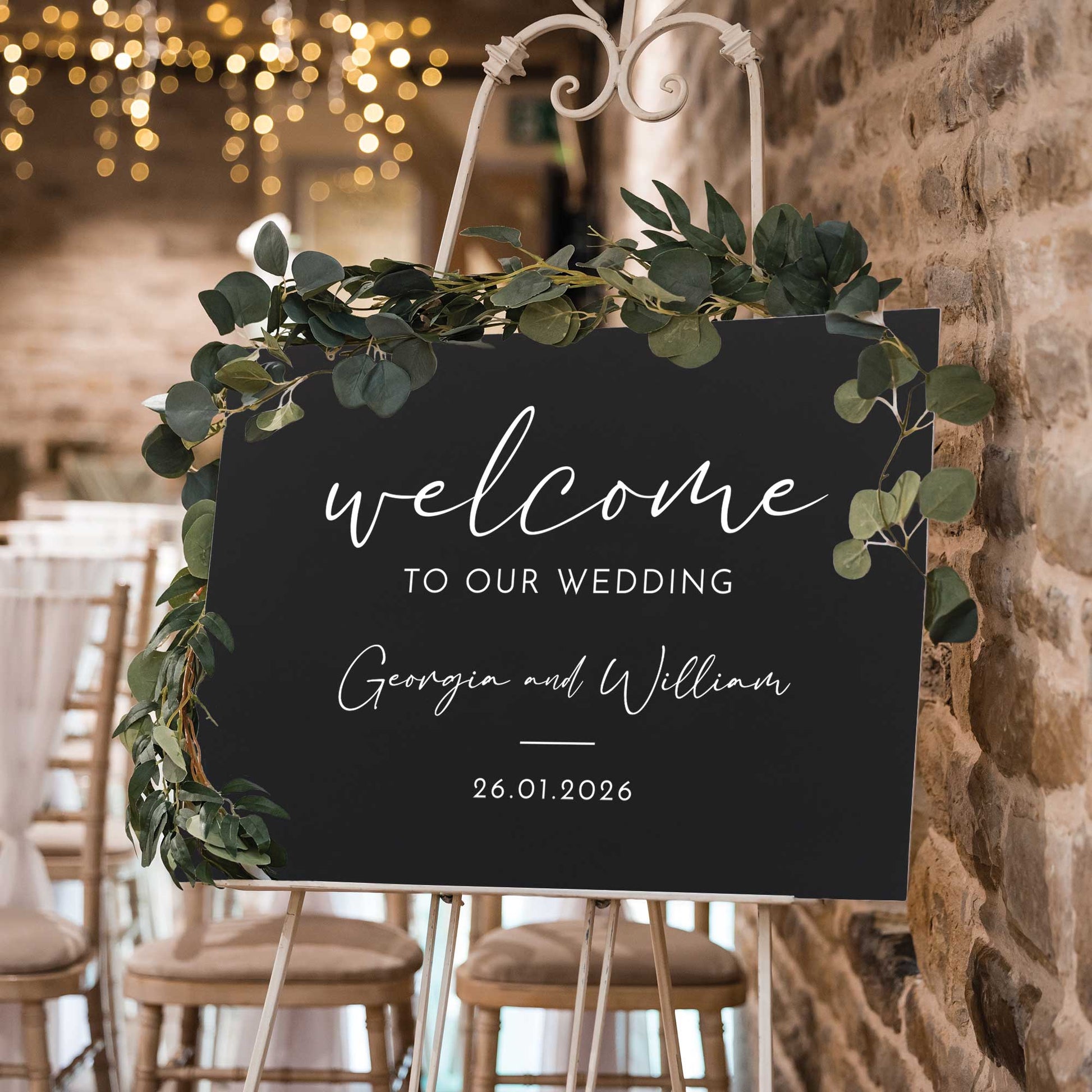 Printed Wedding Welcome sign | Black Landscape - Personalised welcome sign - Younique Gifts Melbourne