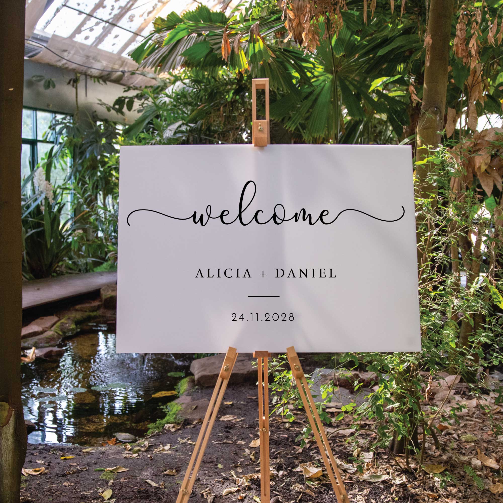 Printed Wedding Welcome sign | White Landscape - Personalised welcome sign - Younique Gifts Melbourne