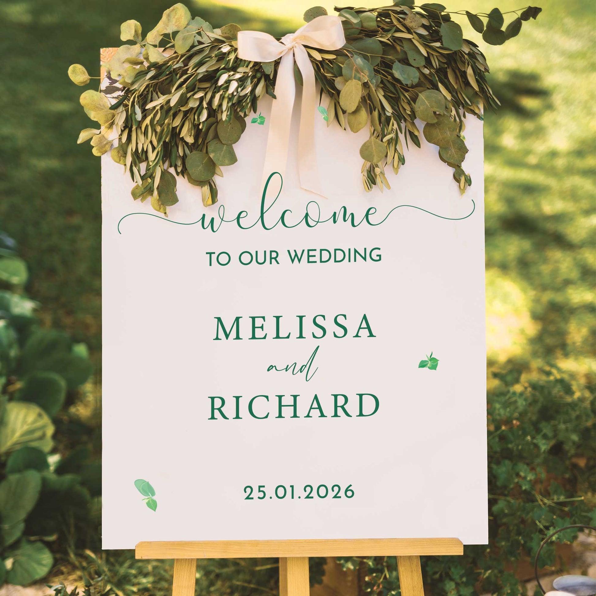 Printed Wedding Welcome sign | White Portrait - Personalised welcome sign - Younique Gifts Melbourne