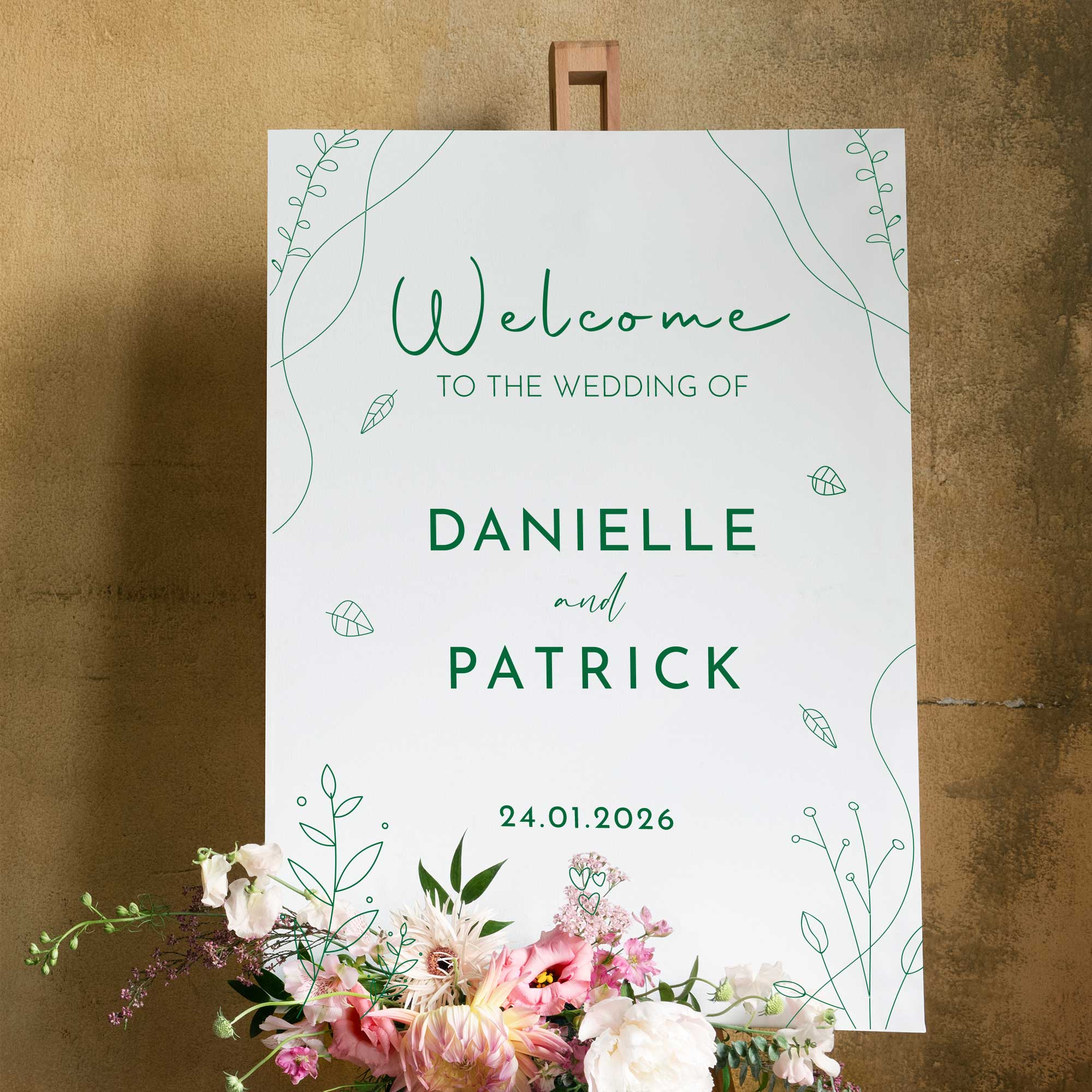 Printed Wedding Welcome sign | White Portrait - Personalised welcome sign - Younique Gifts Melbourne