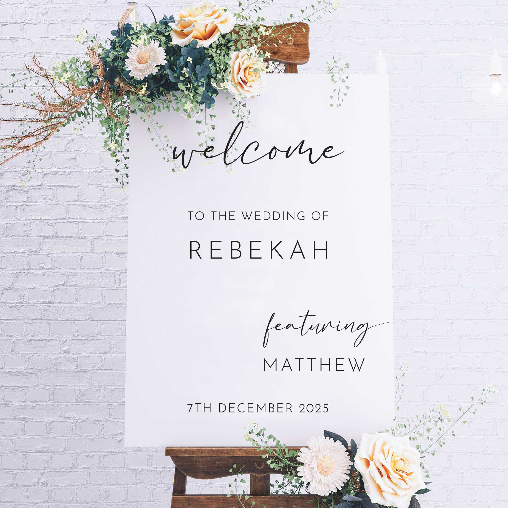 Printed Wedding Welcome sign | White Portrait - Personalised welcome sign - Younique Gifts Melbourne