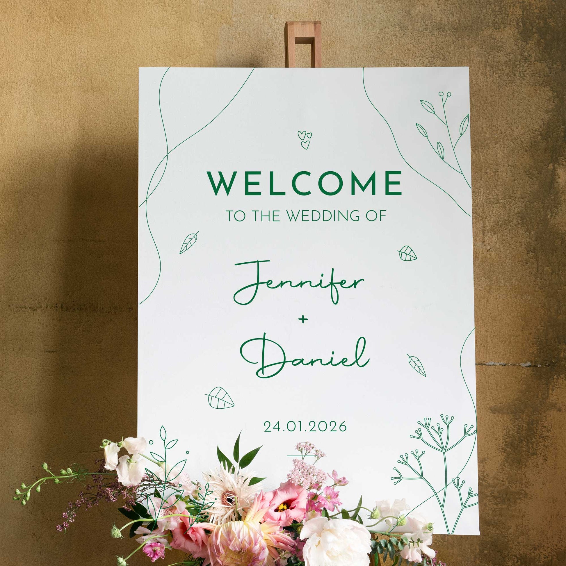 Printed Wedding Welcome sign | White Portrait - Personalised welcome sign - Younique Gifts Melbourne