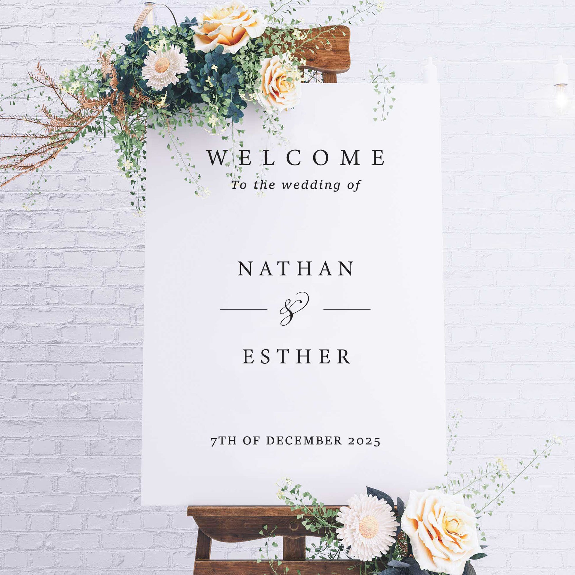 Printed Wedding Welcome sign | White Portrait - Personalised welcome sign - Younique Gifts Melbourne