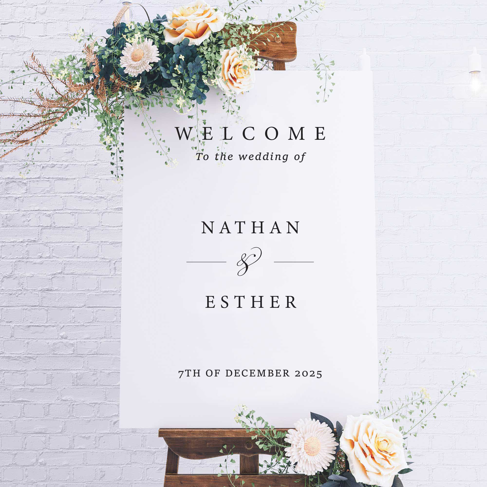 Printed Wedding Welcome sign | White Portrait - Personalised welcome sign - Younique Gifts Melbourne
