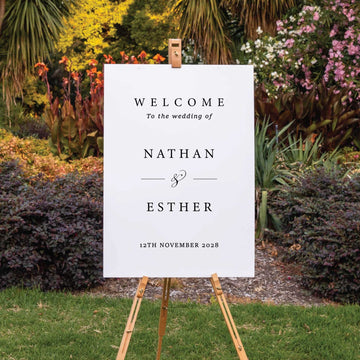 Printed Wedding Welcome sign | White Portrait - Personalised welcome sign - Younique Gifts Melbourne