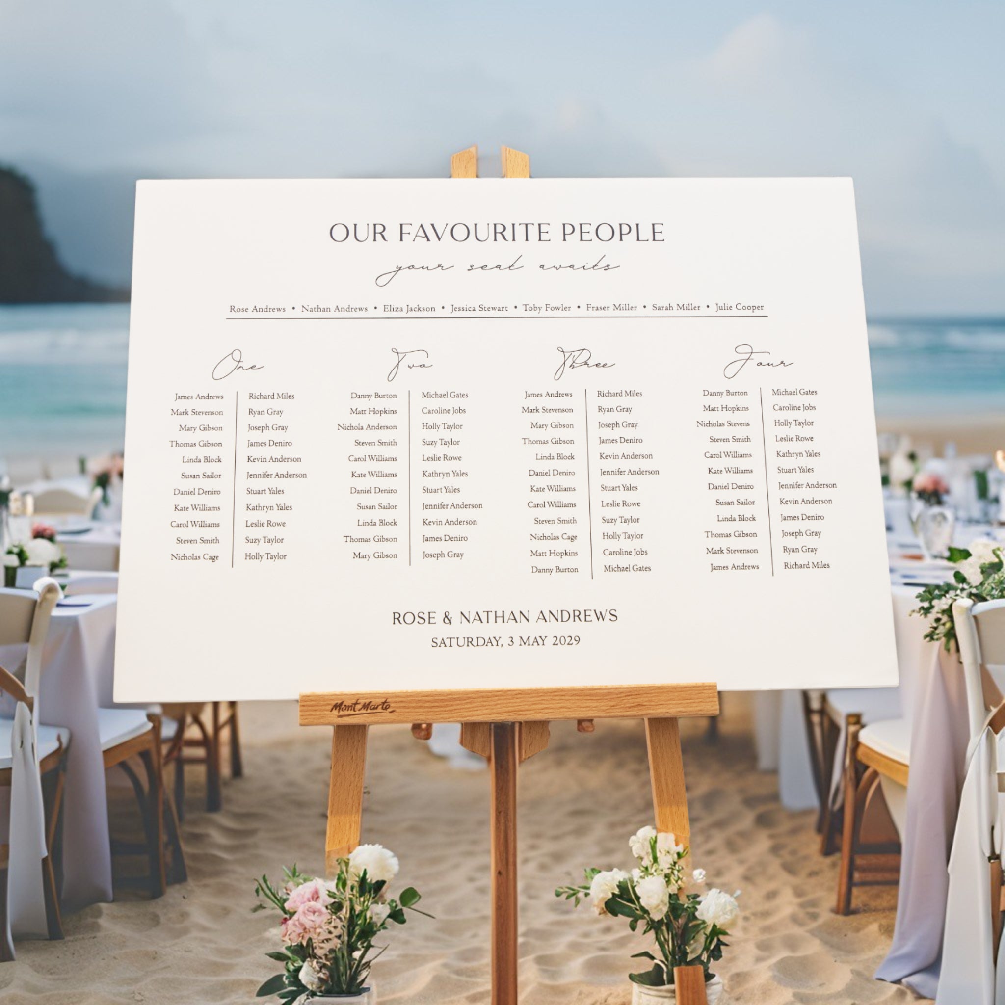 Printed Wedding Seating Chart | White Landscape