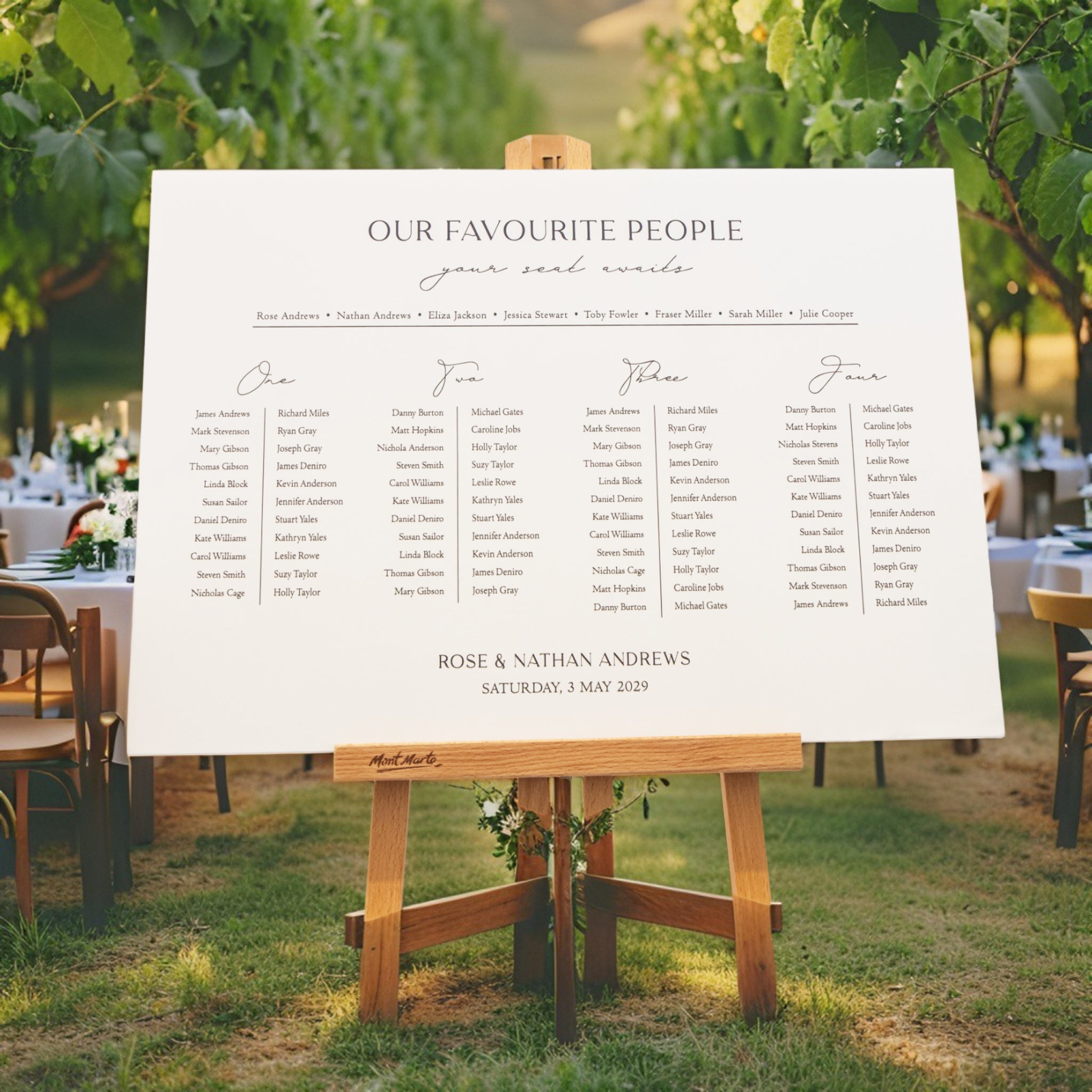 Printed Wedding Seating Chart | White Landscape