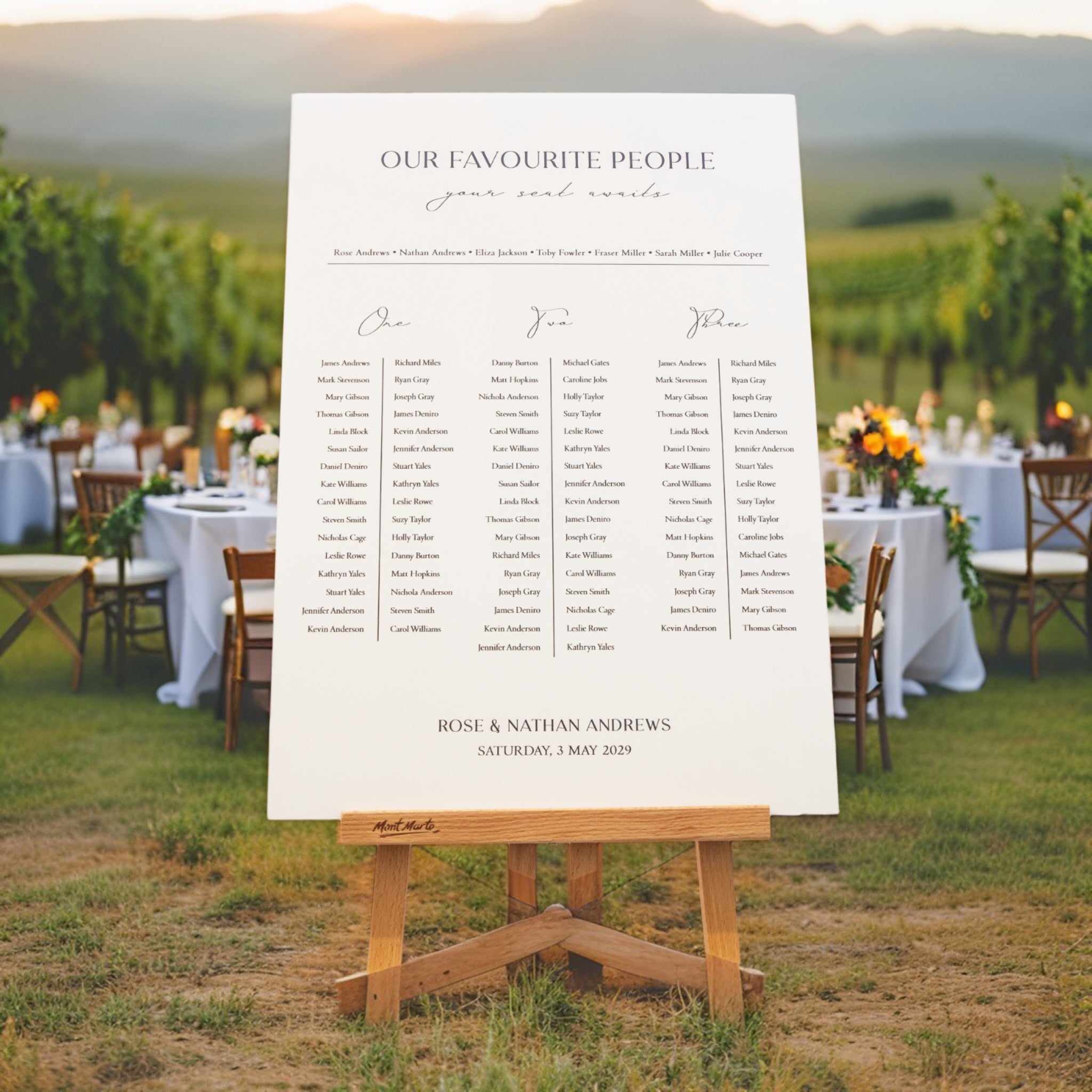 Printed Wedding Seating Chart | White Portrait