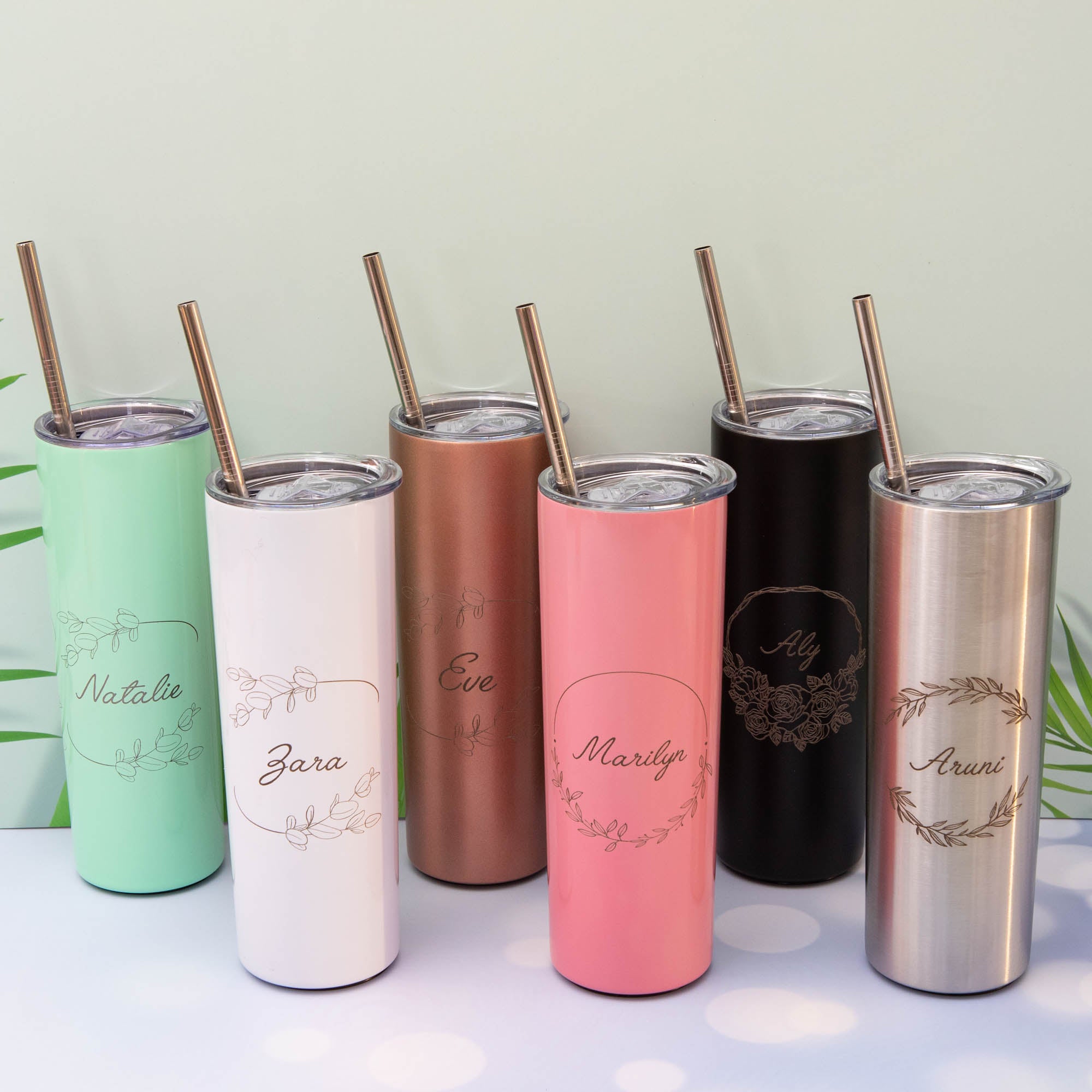 Skinny Tumbler, Personalised gift for Bridesmaid and Birthday, Customised presents for her, Water Bottle with straw, Bridal Party Gift
