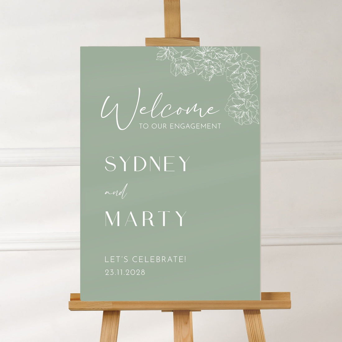 Wedding Welcome Sign in Sage Green – Personalised Party Sign - Younique Gifts
