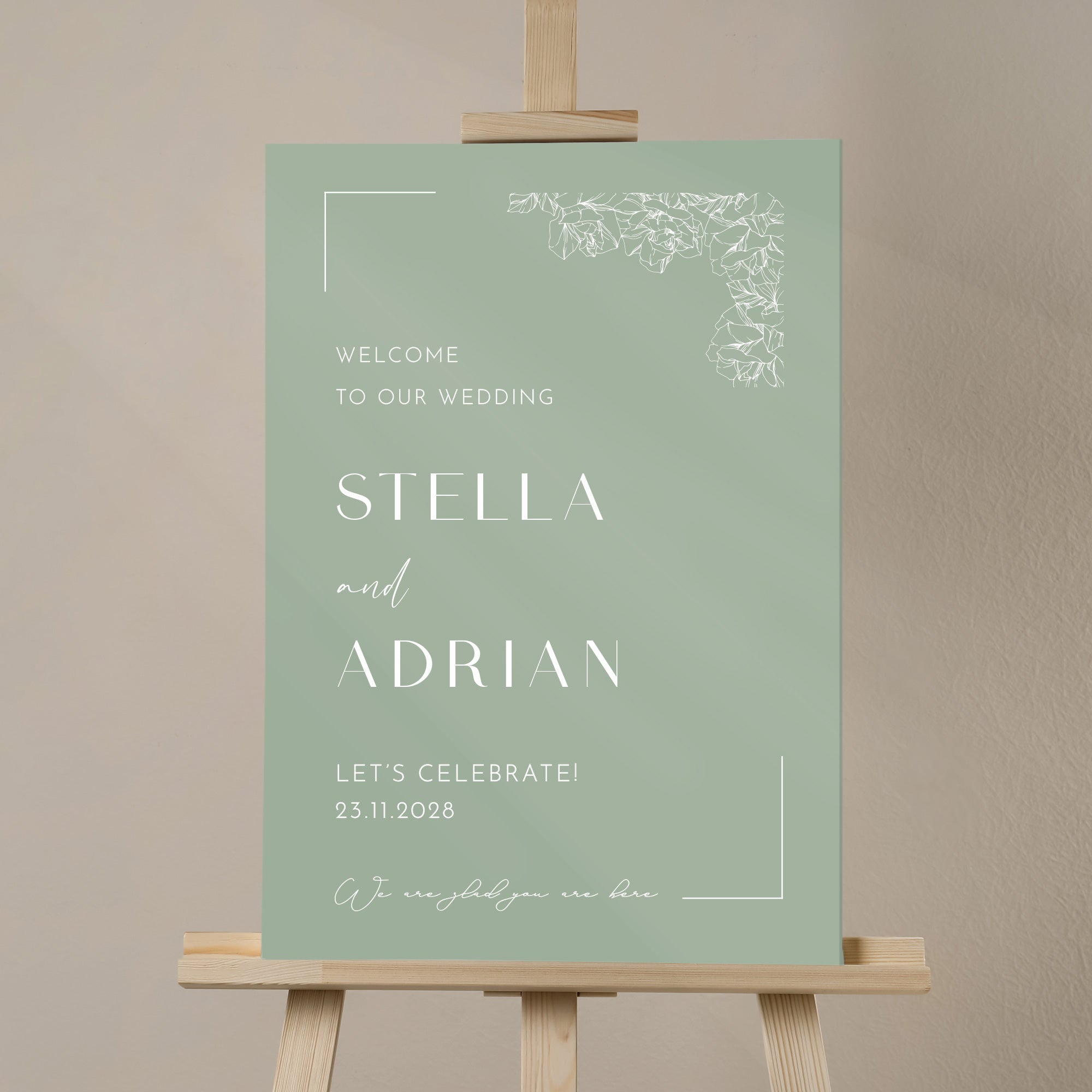 Wedding Welcome Sign in Sage Green – Personalised Party Sign - Younique Gifts