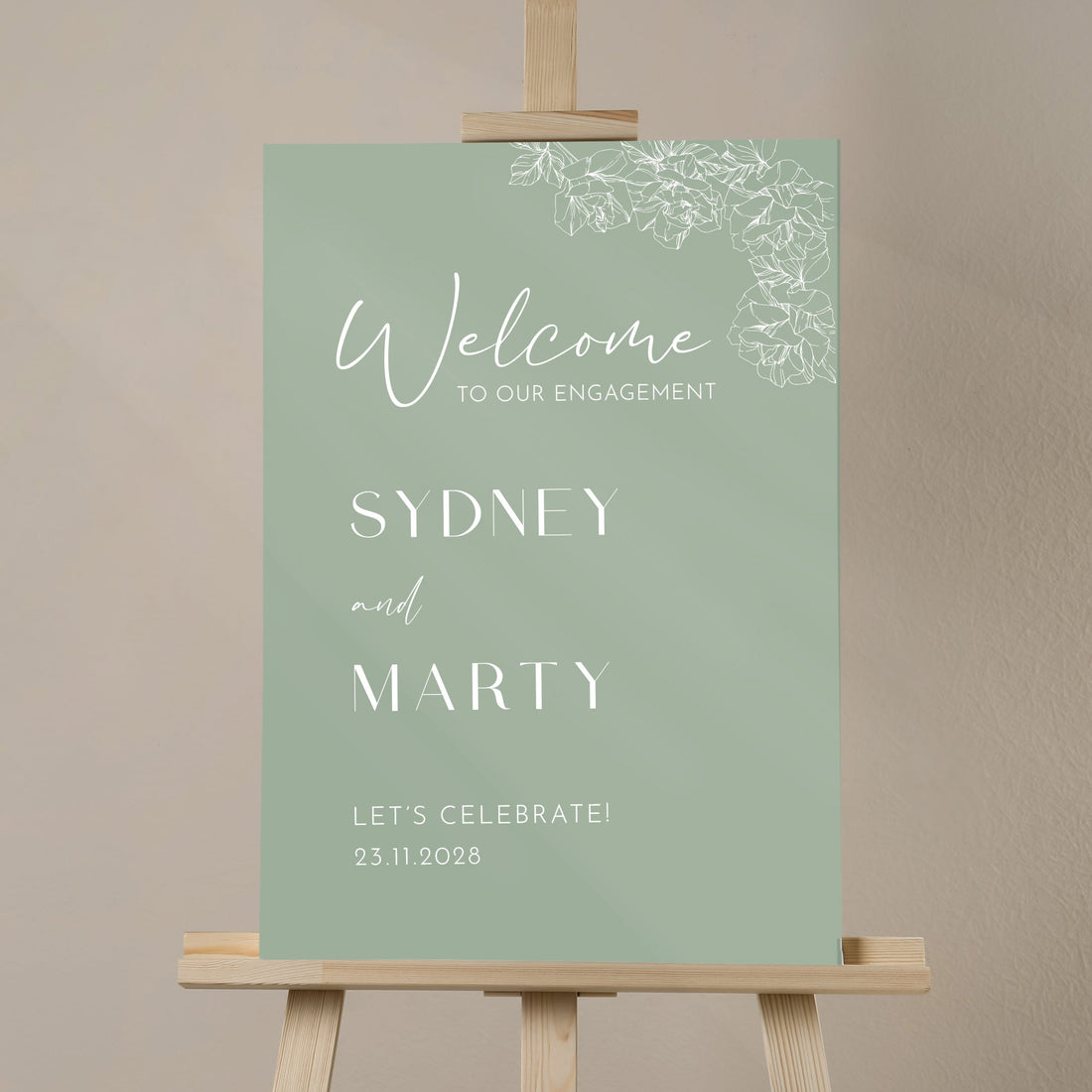 Wedding Welcome Sign in Sage Green – Personalised Party Sign - Younique Gifts