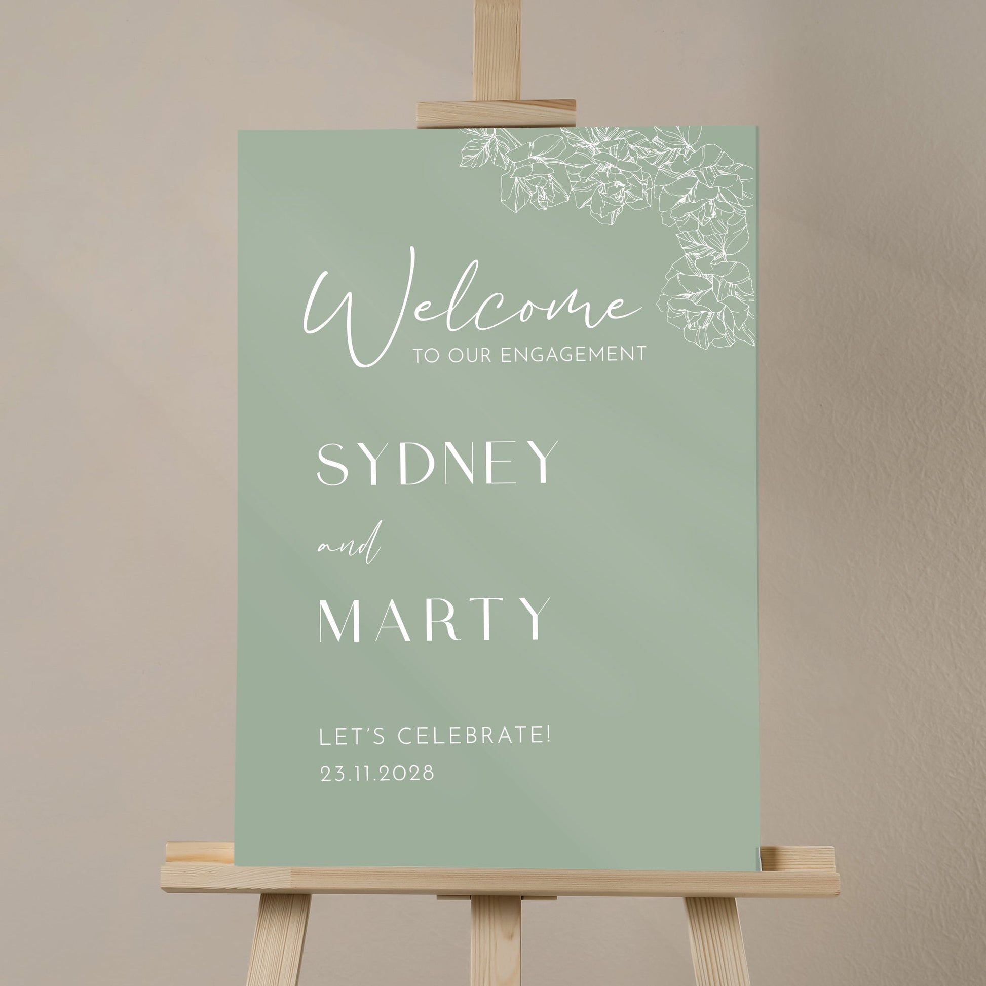 Wedding Welcome Sign in Sage Green – Personalised Party Sign - Younique Gifts