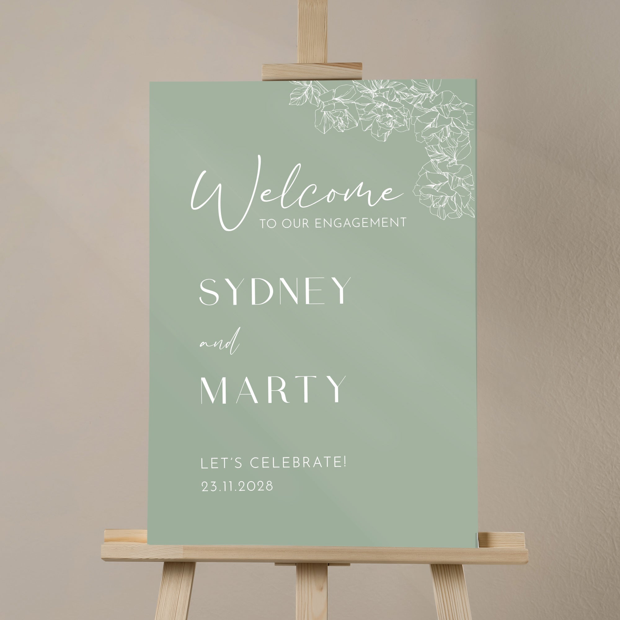 Wedding Welcome Sign in Sage Green – Personalised Party Sign - Younique Gifts