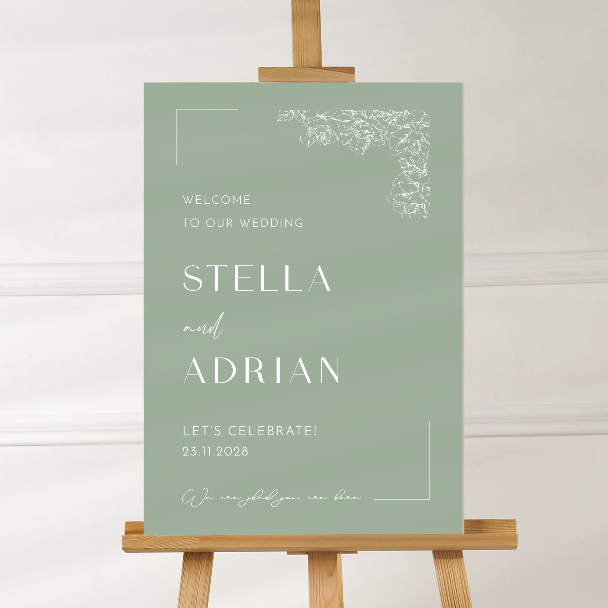 Wedding Welcome Sign in Sage Green – Personalised Party Sign - Younique Gifts