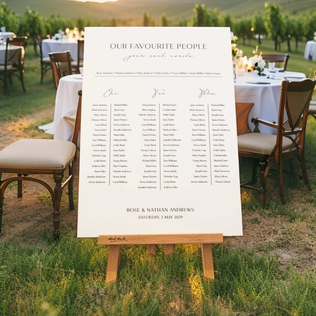 Younique Gifts - Printed Wedding Seating Chart | White Portrait - Younique Gifts